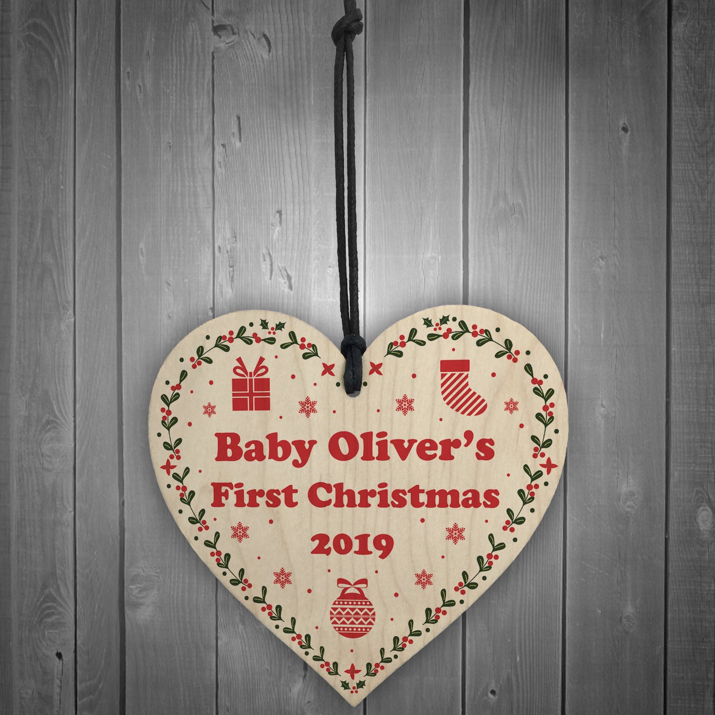 1st Christmas Gift For Baby Personalised Wooden Heart Tree Decor