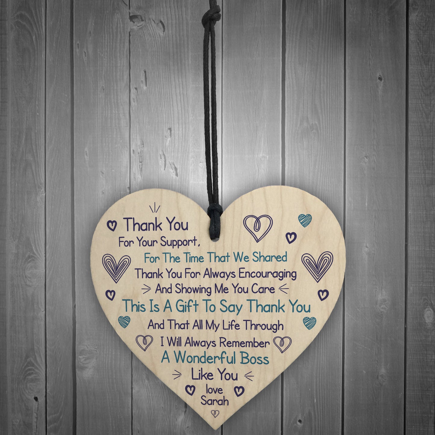 Thank You Gift For Boss Wood Heart Personalised Colleague Poem