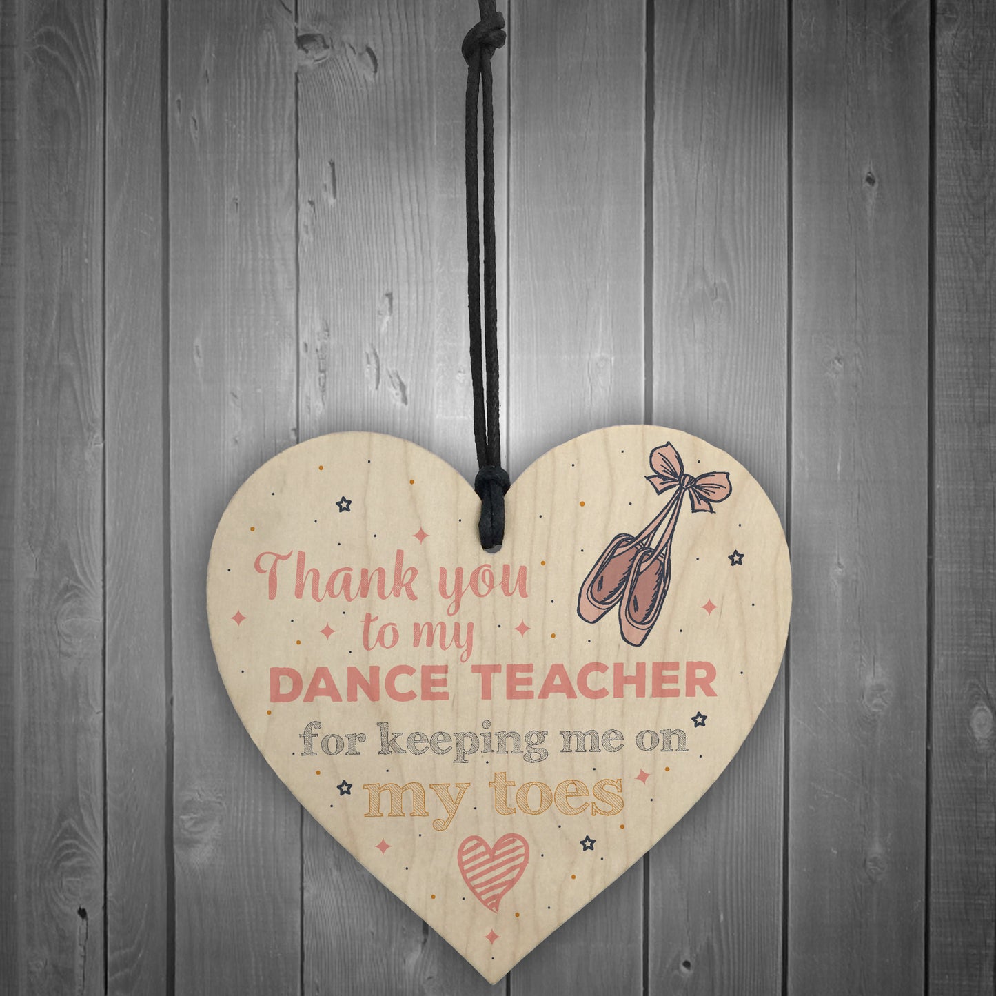 Handmade Dance Teacher Gift Ballerina Wood Heart Thank You