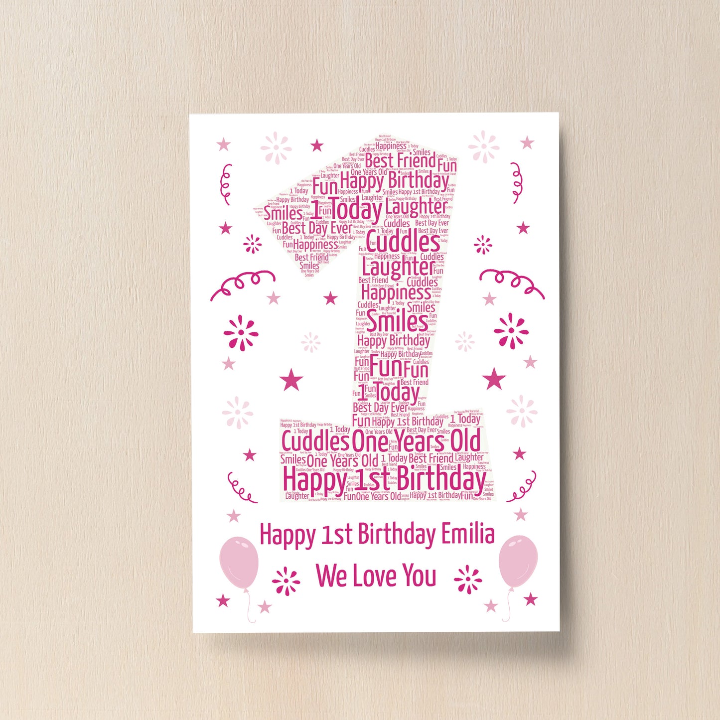 Personalised 1st Birthday Gift Word Art Print Keepsake Baby Girl