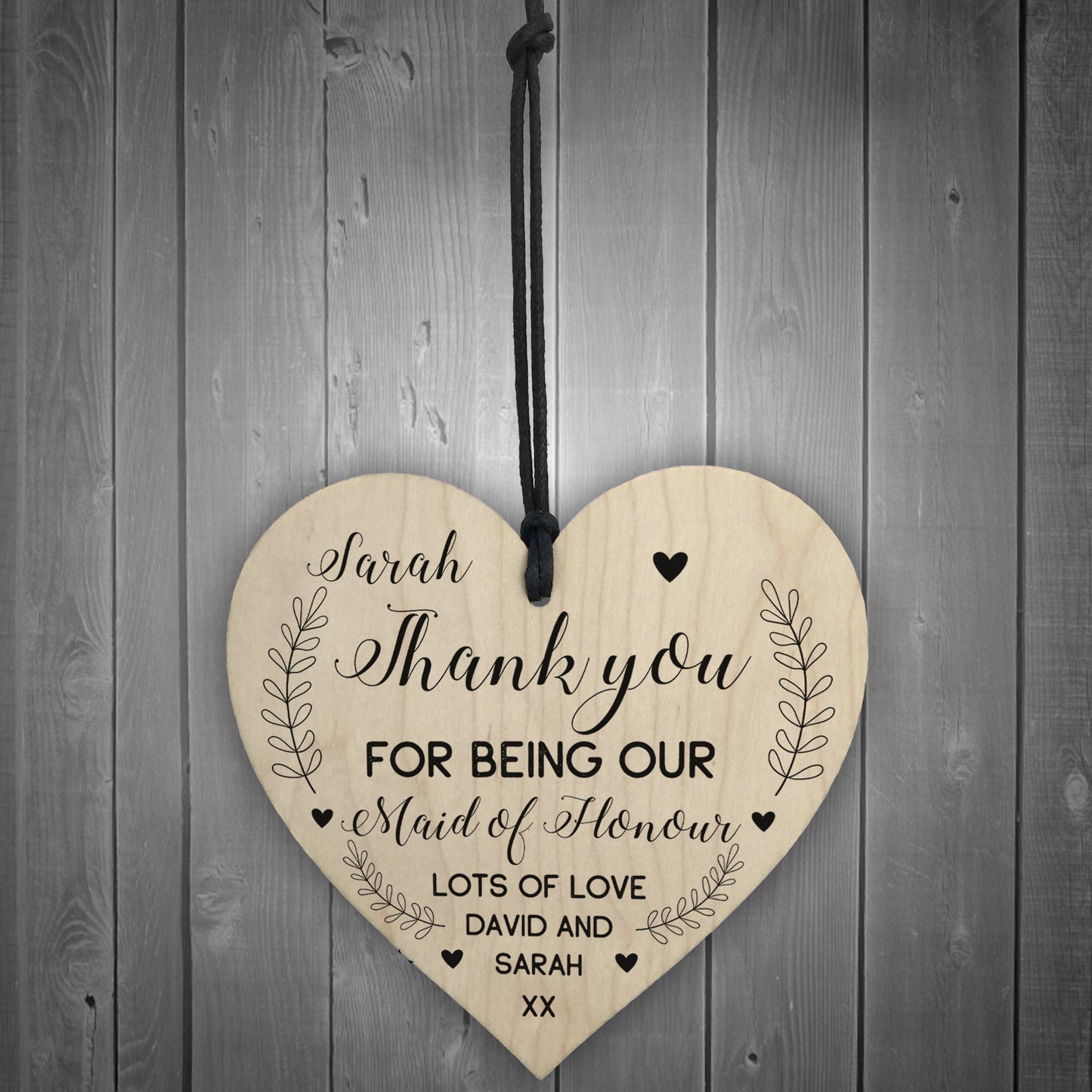 Personalised Thank You Gift For Maid Of Honour Wood Heart