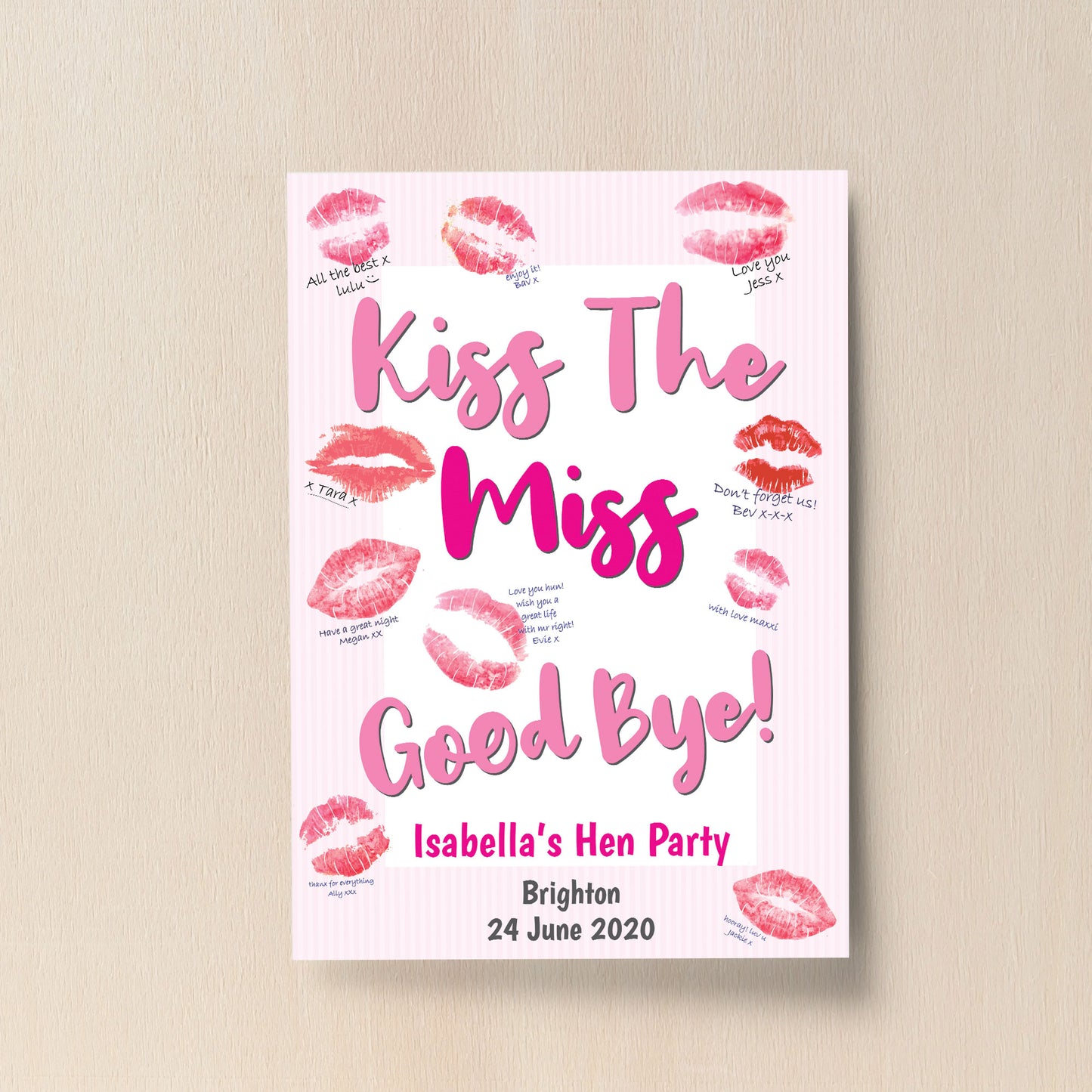 HEN PARTY GAME - Kiss The Miss Goodbye PERSONALISED Do Gift Keep