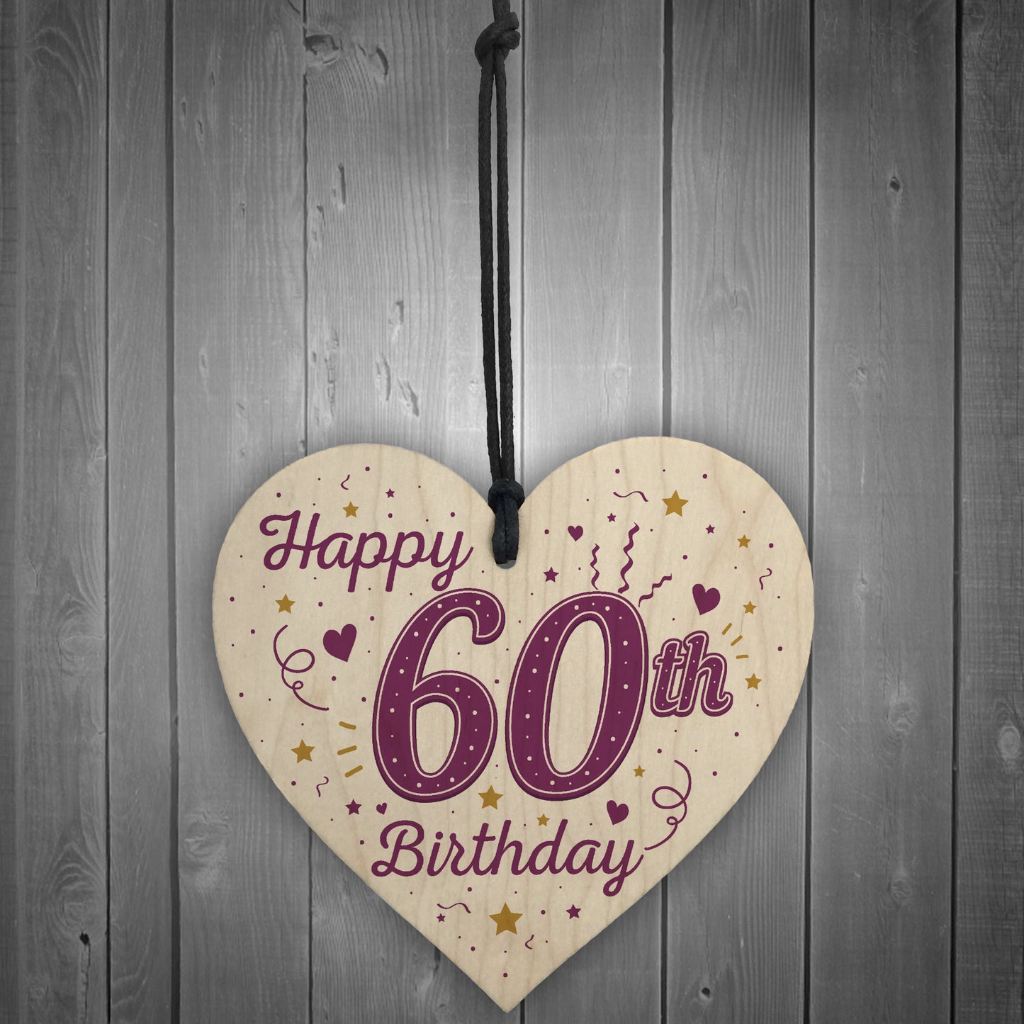 Happy 60th Birthday Handmade Wooden Heart Keepsake Friendship