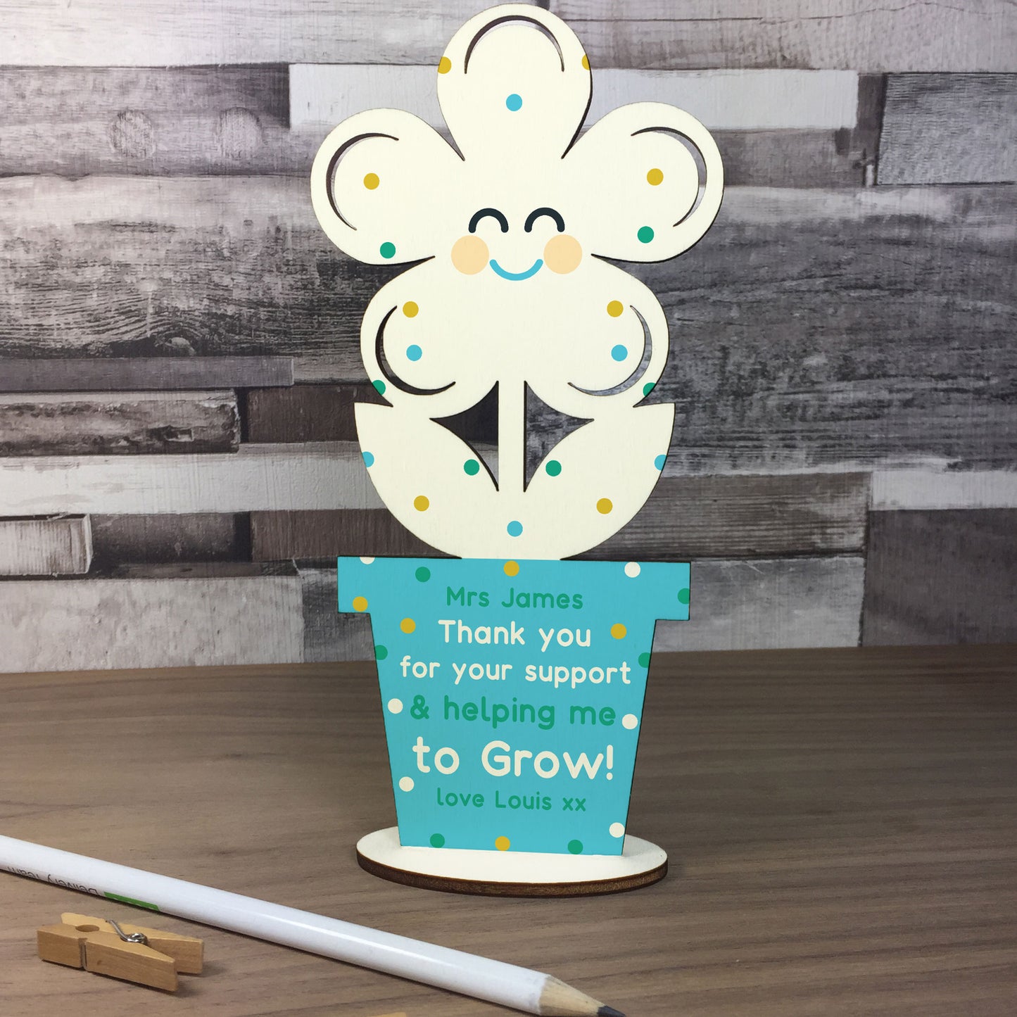 Quirky Personalised Teacher Gift Thank You Gift Wooden Flower