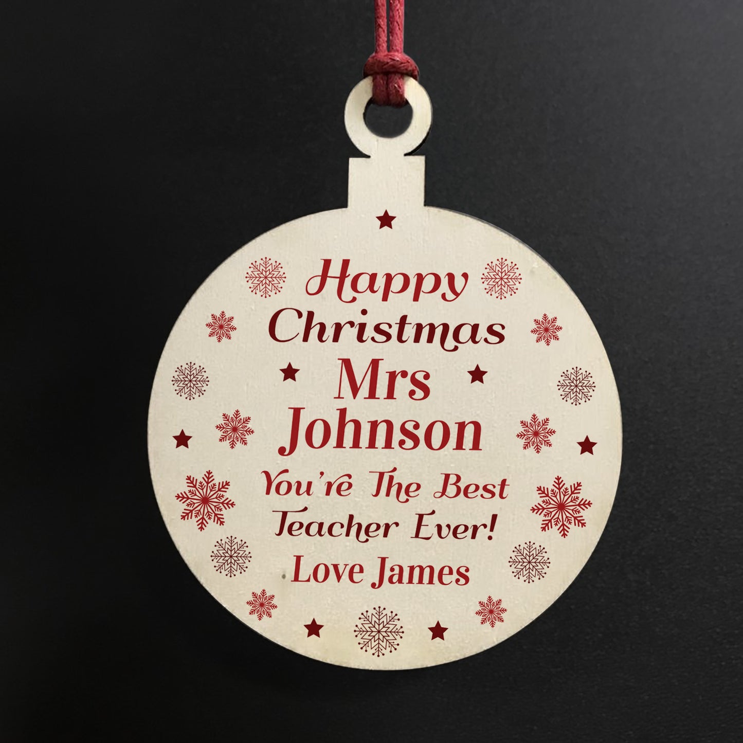 Personalised Happy Christmas Teacher TA Assistant Bauble Gift