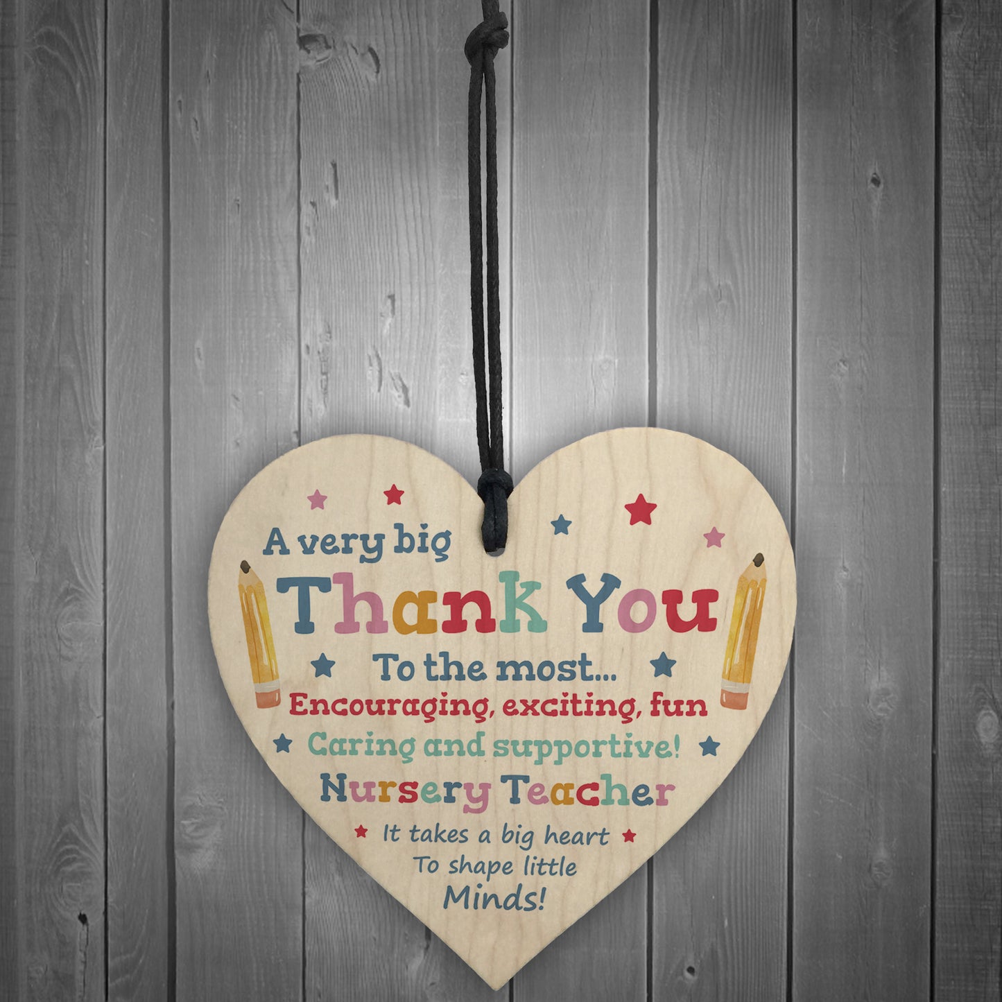 THANK YOU Gift For Nursery Teacher Hanging Wood Heart Leaving