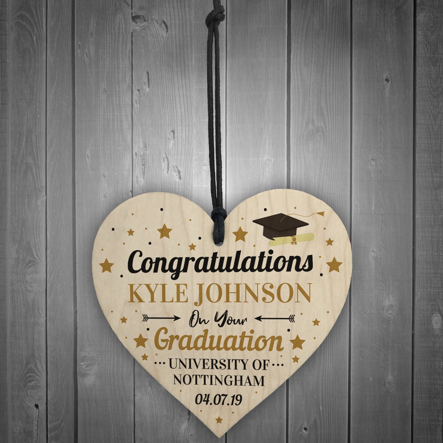 Congratulations Wood Heart Personalised Graduation Uni Gift