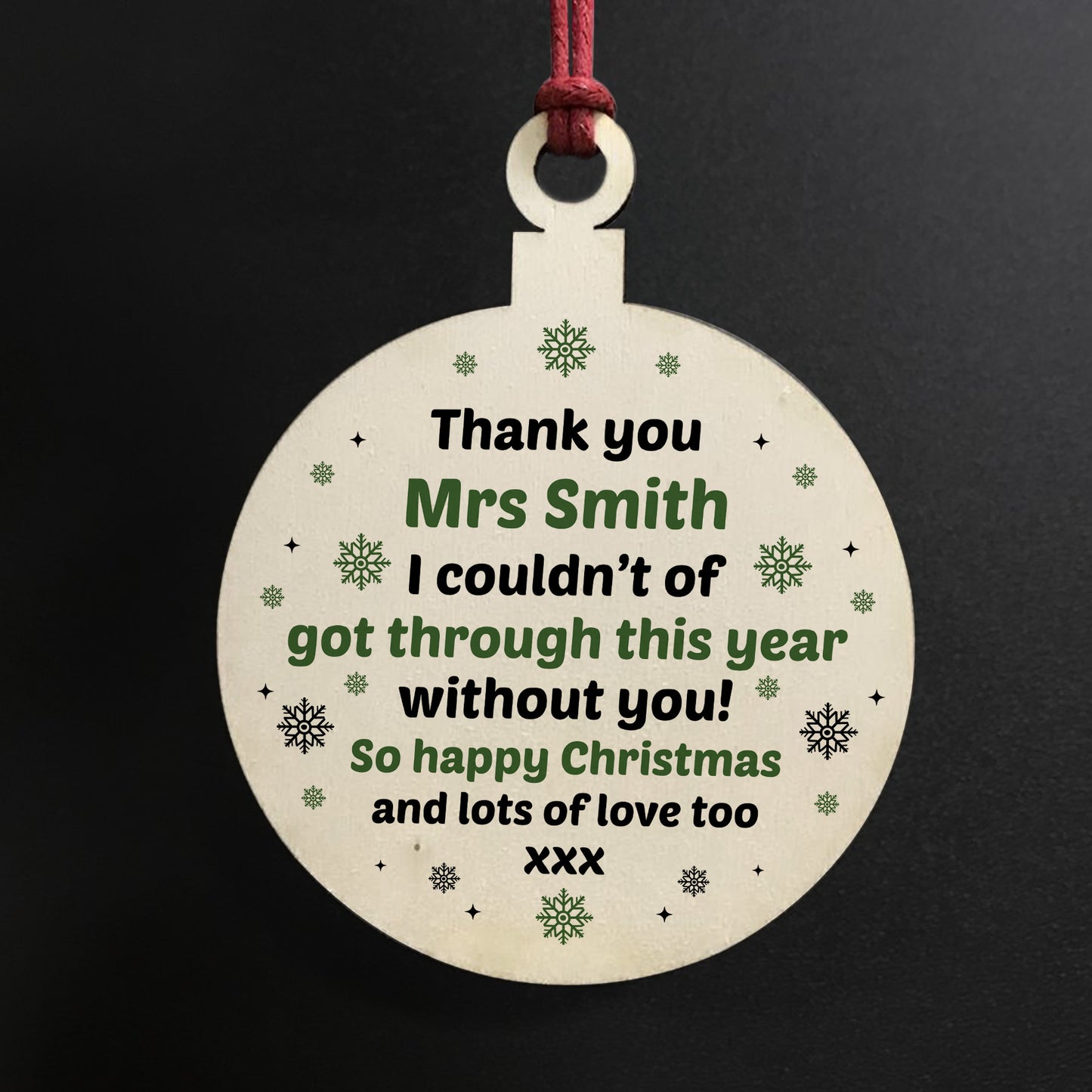 Personalised Christmas Thank You Gift For Teacher Assistant Wood