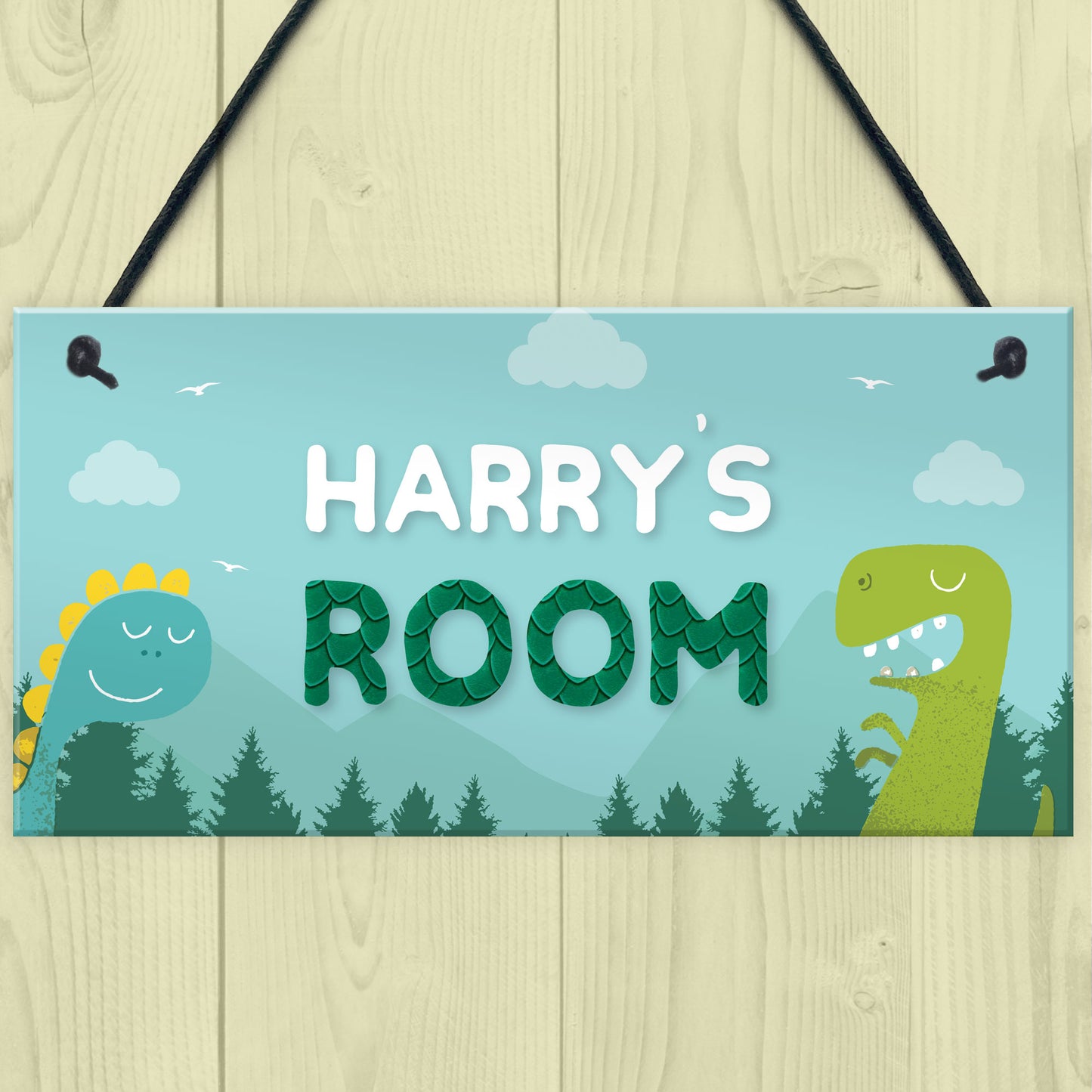 Dinosaur Personalised Door Sign Kids Bedroom Nursery Birthday