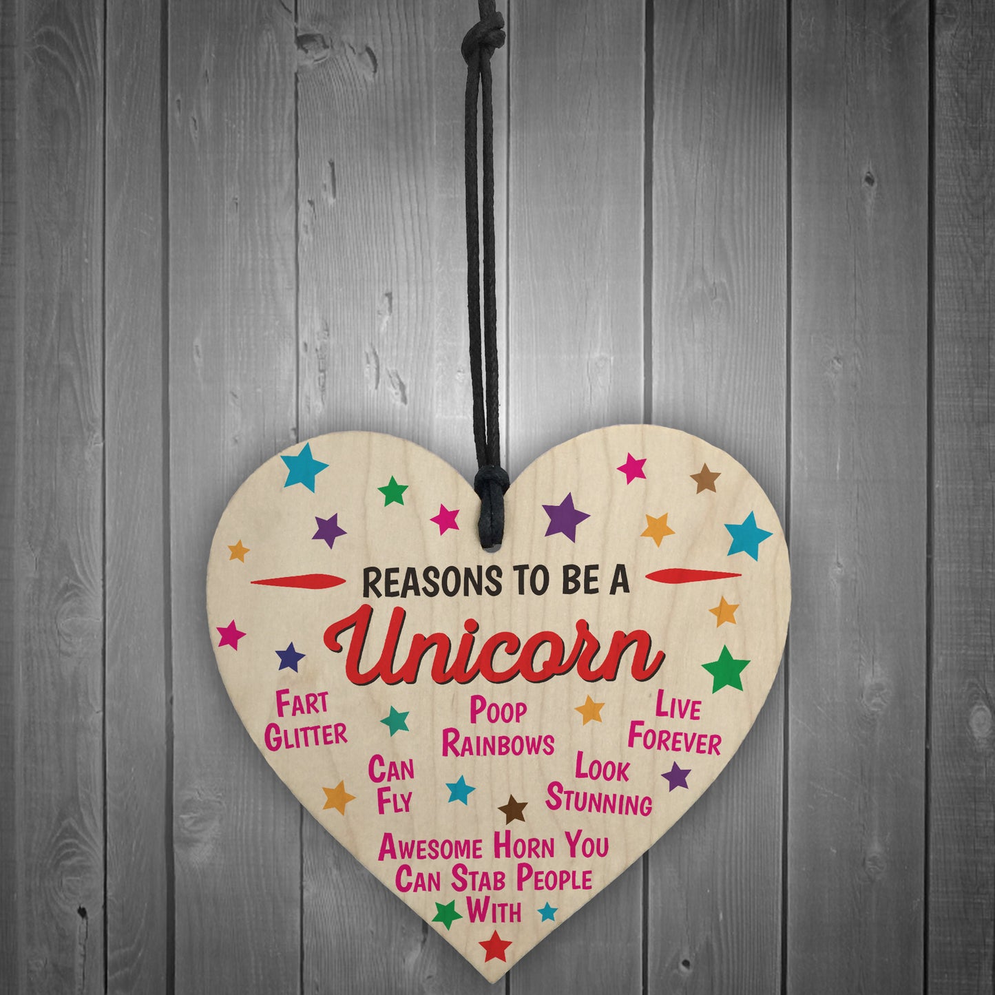 Reasons To Be A Unicorn Wooden Hanging Heart Novelty