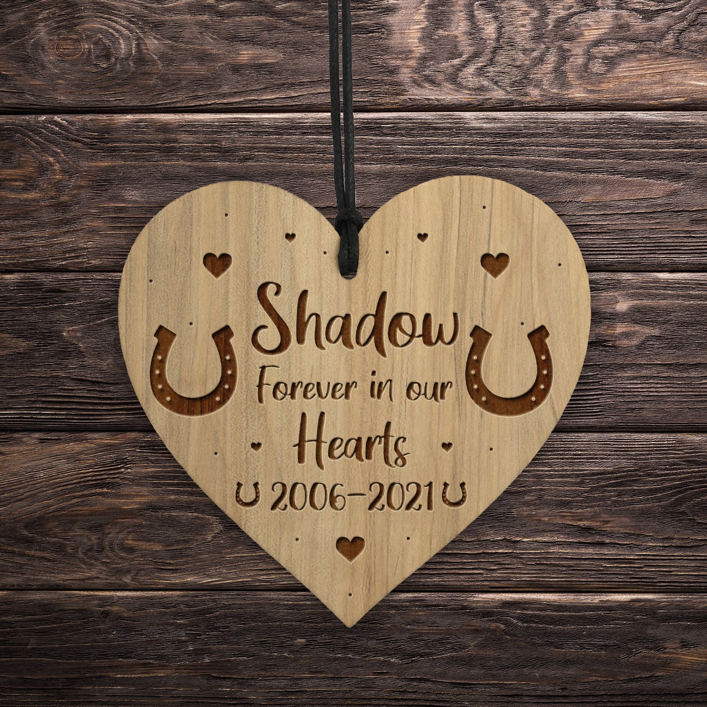 Personalised Memorial Plaque For Horse Pony Engraved Wood Heart