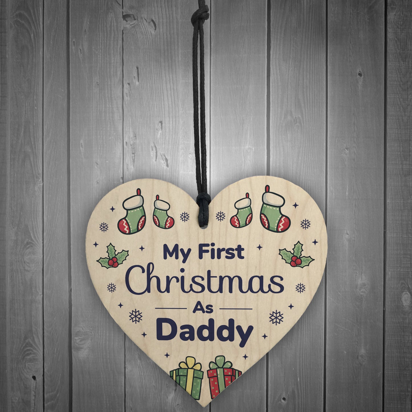 1st Christmas As Daddy Bauble Wooden Heart Tree Decoration