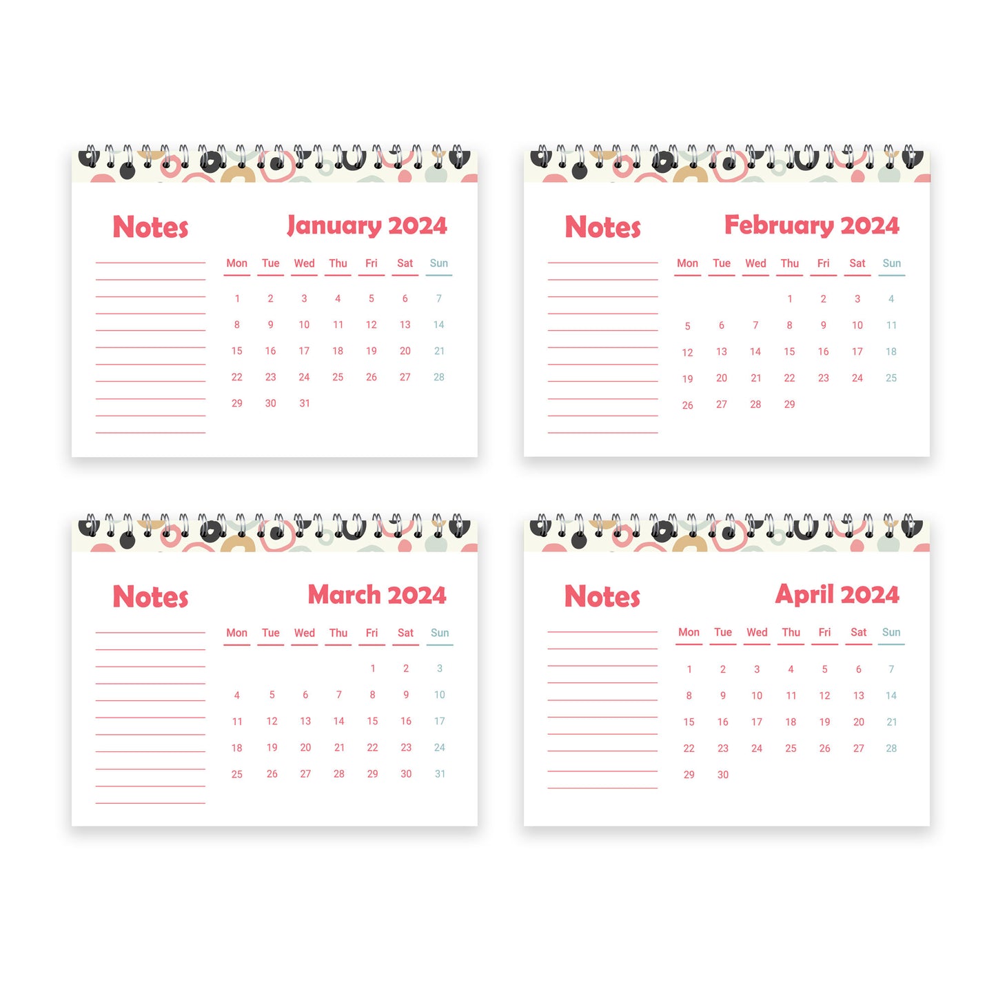 2024 Desktop Planner Calendar Spiral Bound Planner for Desk