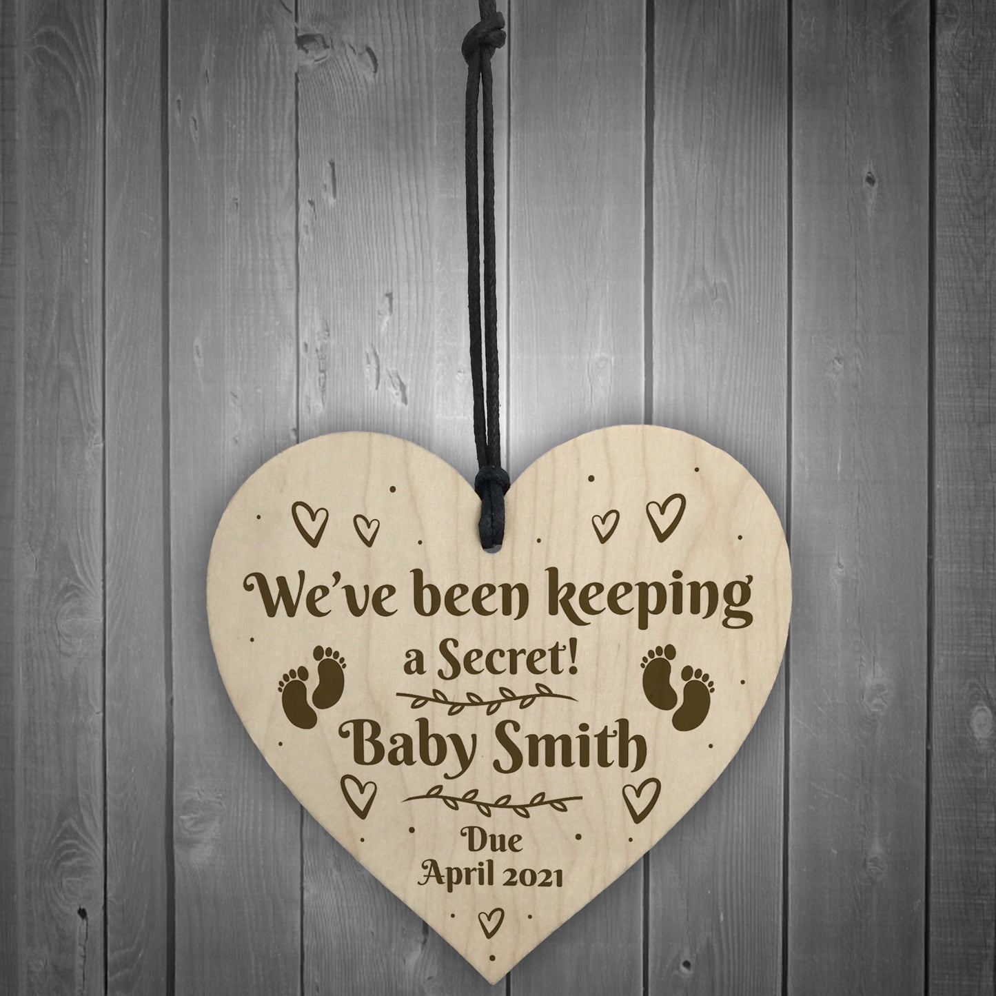 Baby Announcement Gift Wood Heart PERSONALISED Baby Details