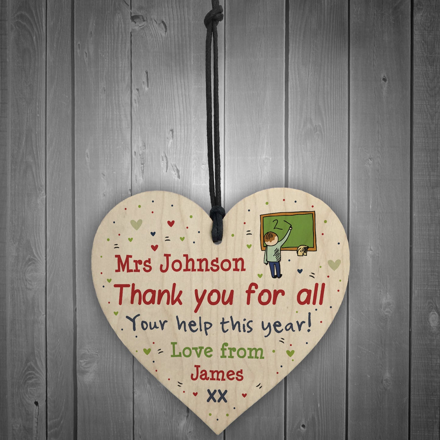 Personalised Gift Teacher Teaching Assistant Wooden Heart