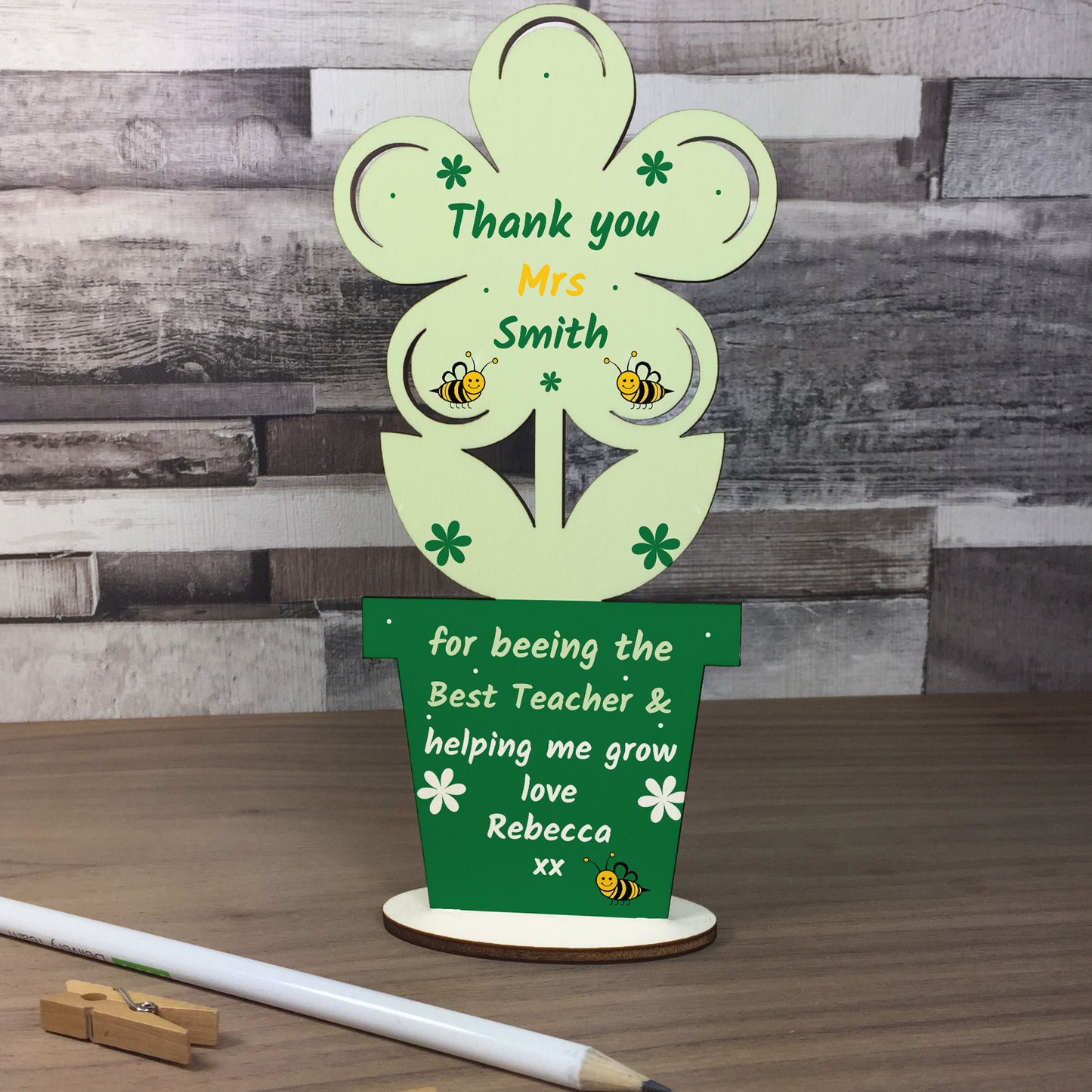 Quirky Teacher Gift Thank You Wooden Flower Leaving Nursery