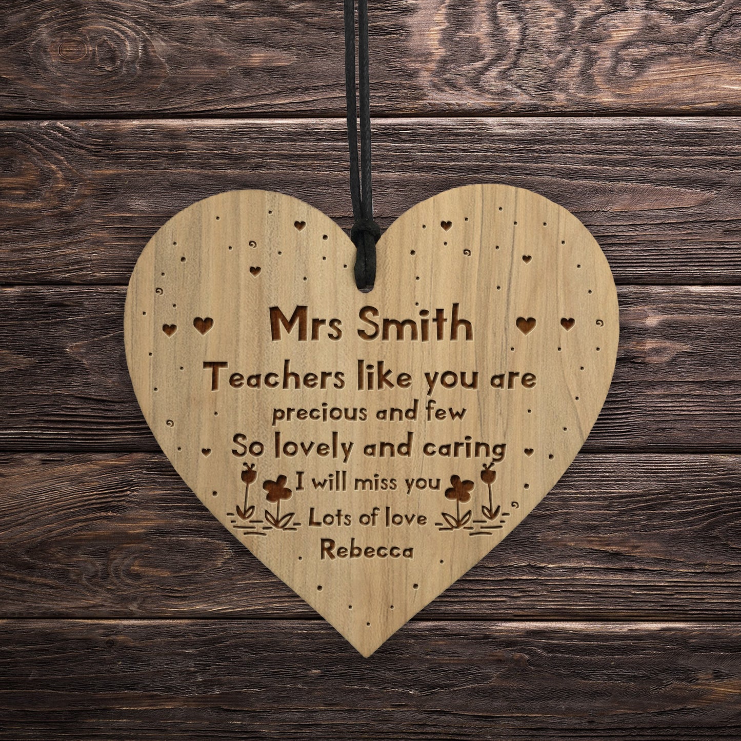 Personalised Teacher Gifts Wooden Engraved Heart Thank You Gifts