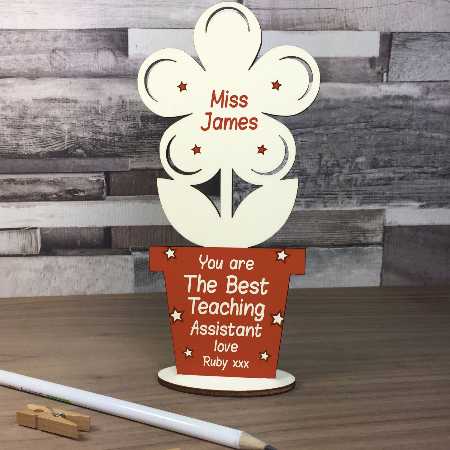 Thank You Teaching Assistant Gift Personalised Wood Flower