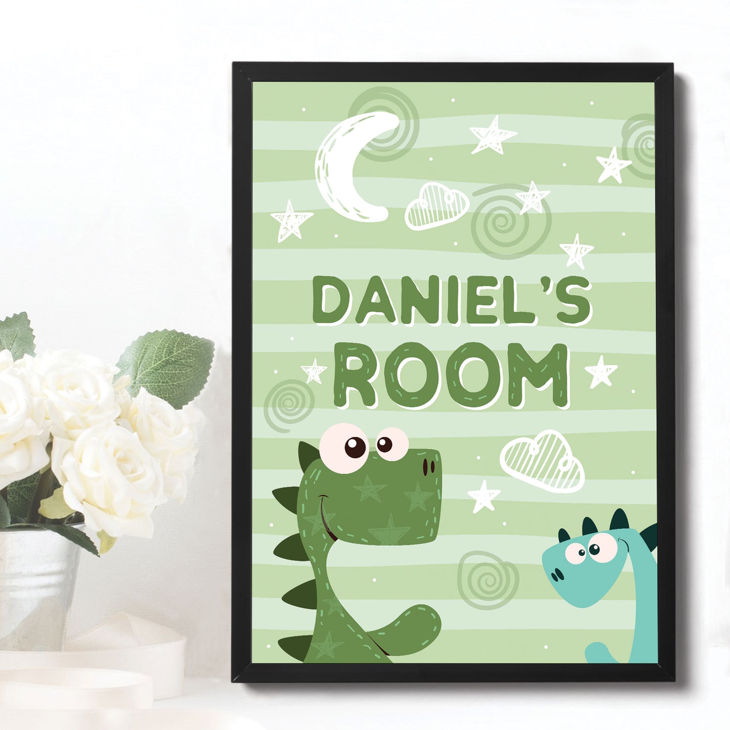 Personalised Boys Bedroom Sign Dinosaur Print Boy Nursery Decor