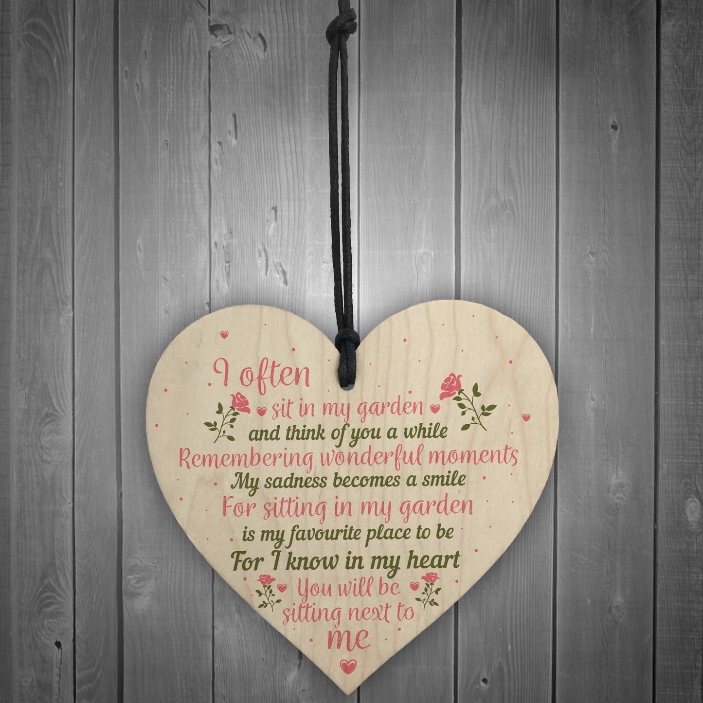 In Memory Wood Heart Garden Plaque Remembrance Dad Mum Gift