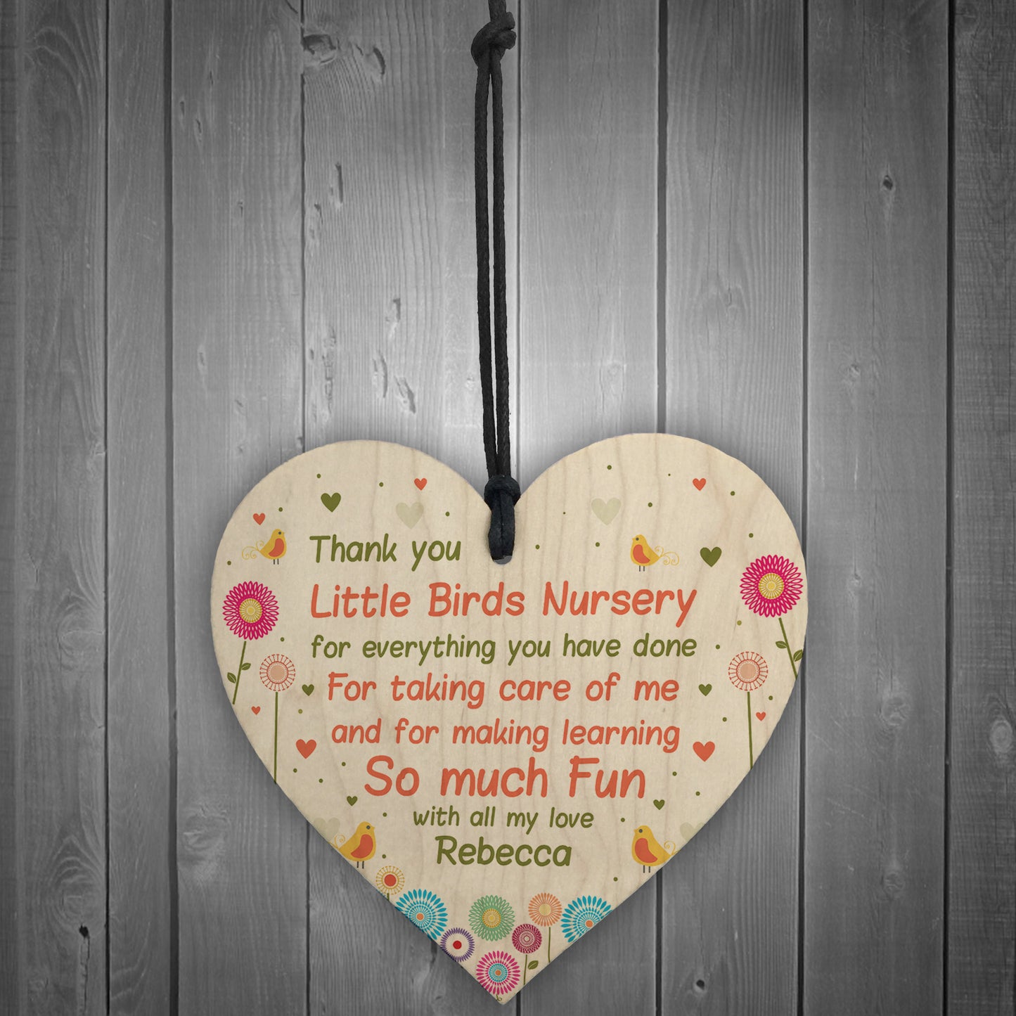 Personalised Nursery Gift Wood Heart Leaving Nursery Pre School