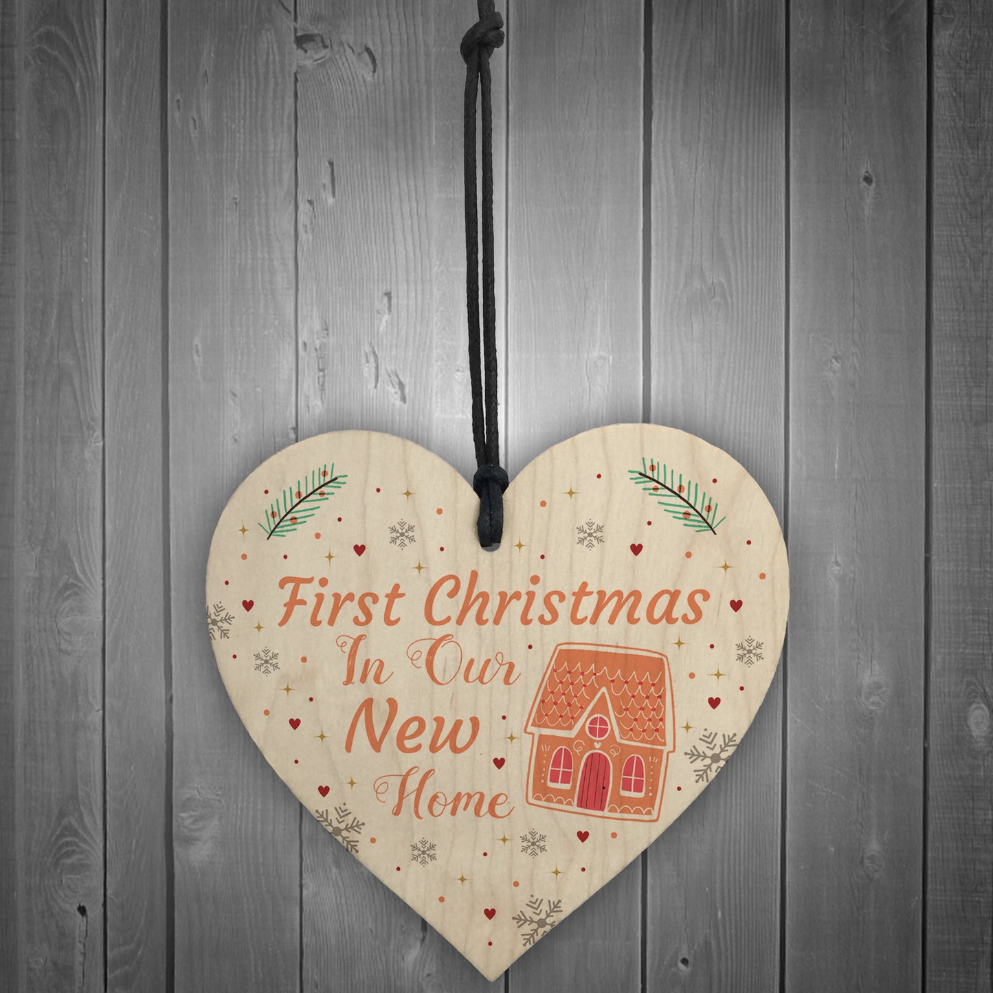 First Christmas New Home Gift Personalised Wood Heart Tree Decor