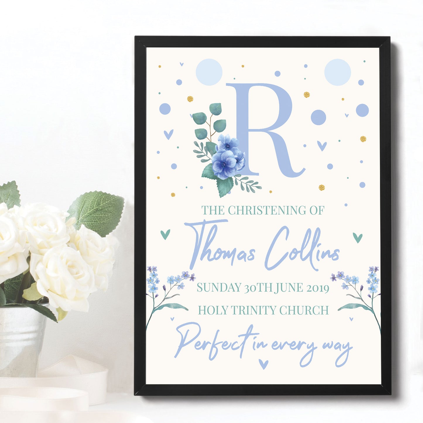 Baby Boy Christening Gift Personalised Framed Print Keepsake