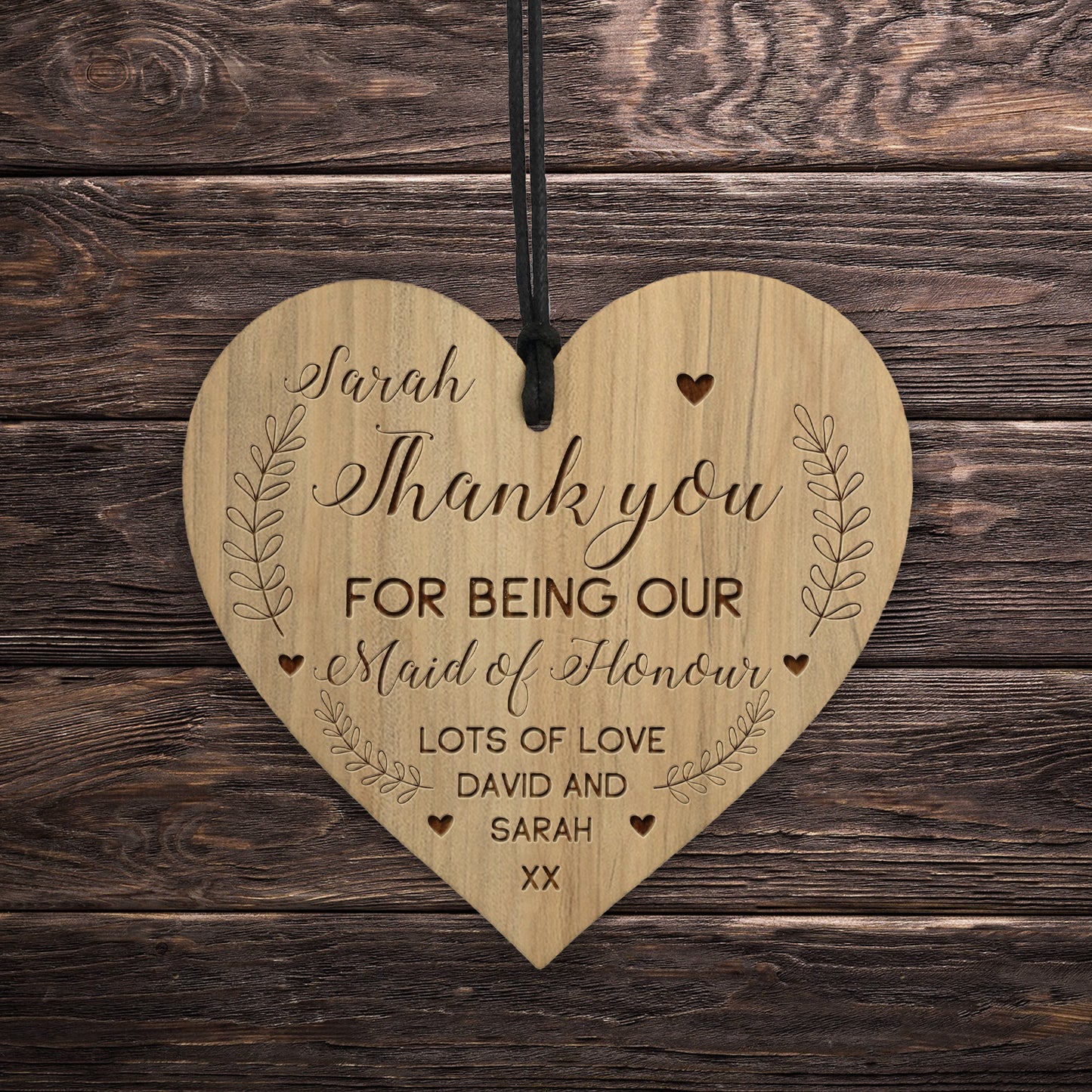 Personalised Maid Of Honour Gifts Engraved Heart Thank You Gift