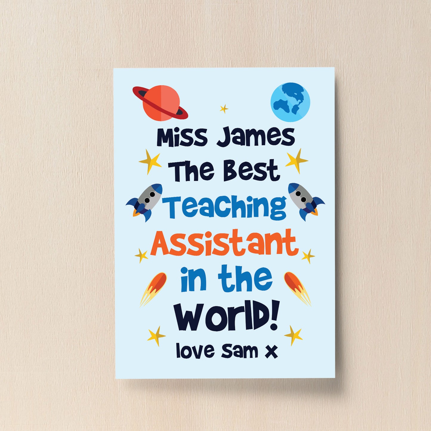 Personalised Teaching Assistant Gift Space Print Thank You