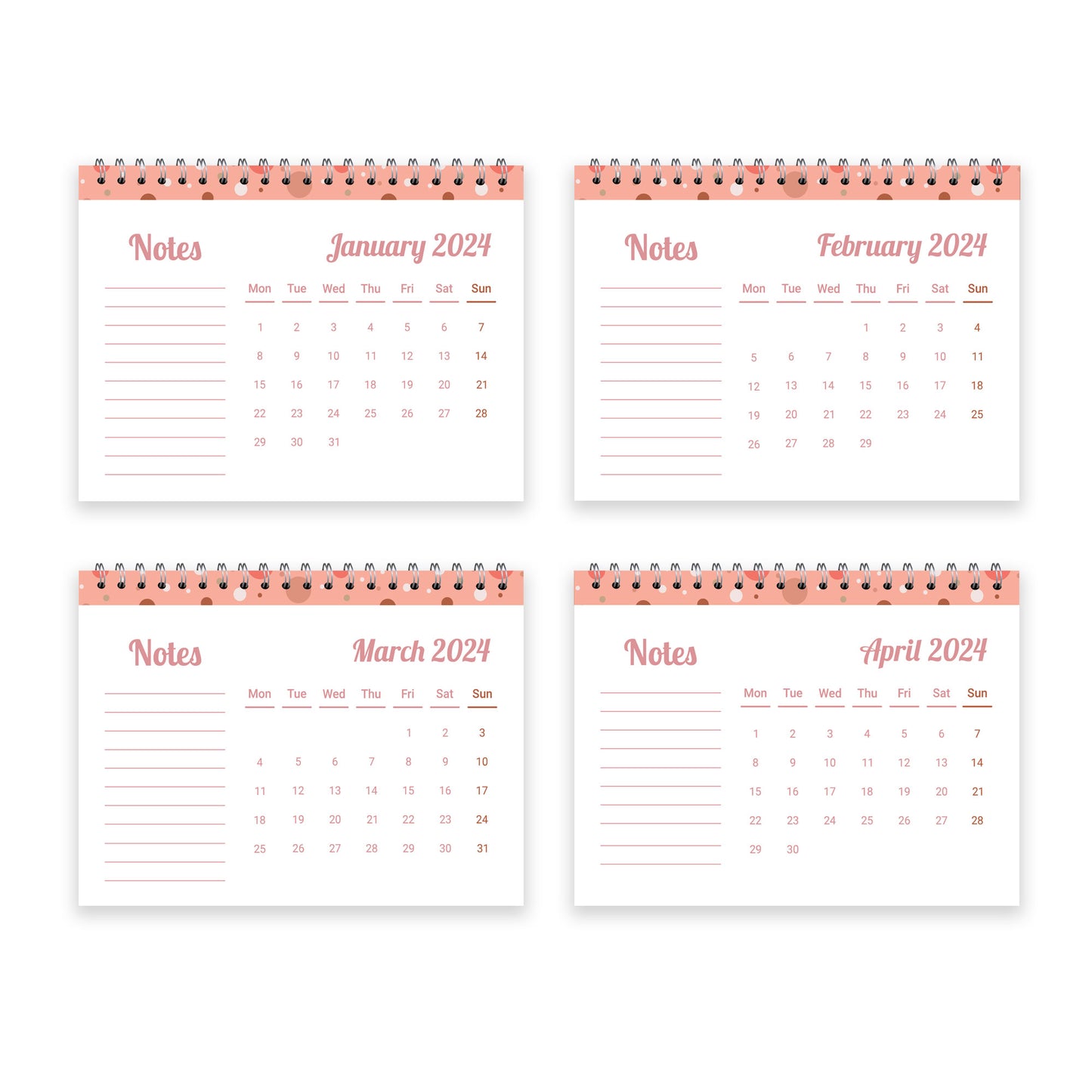 2024 Calendar Polka Dot Desk Calendar 2024 Monthly Calendar