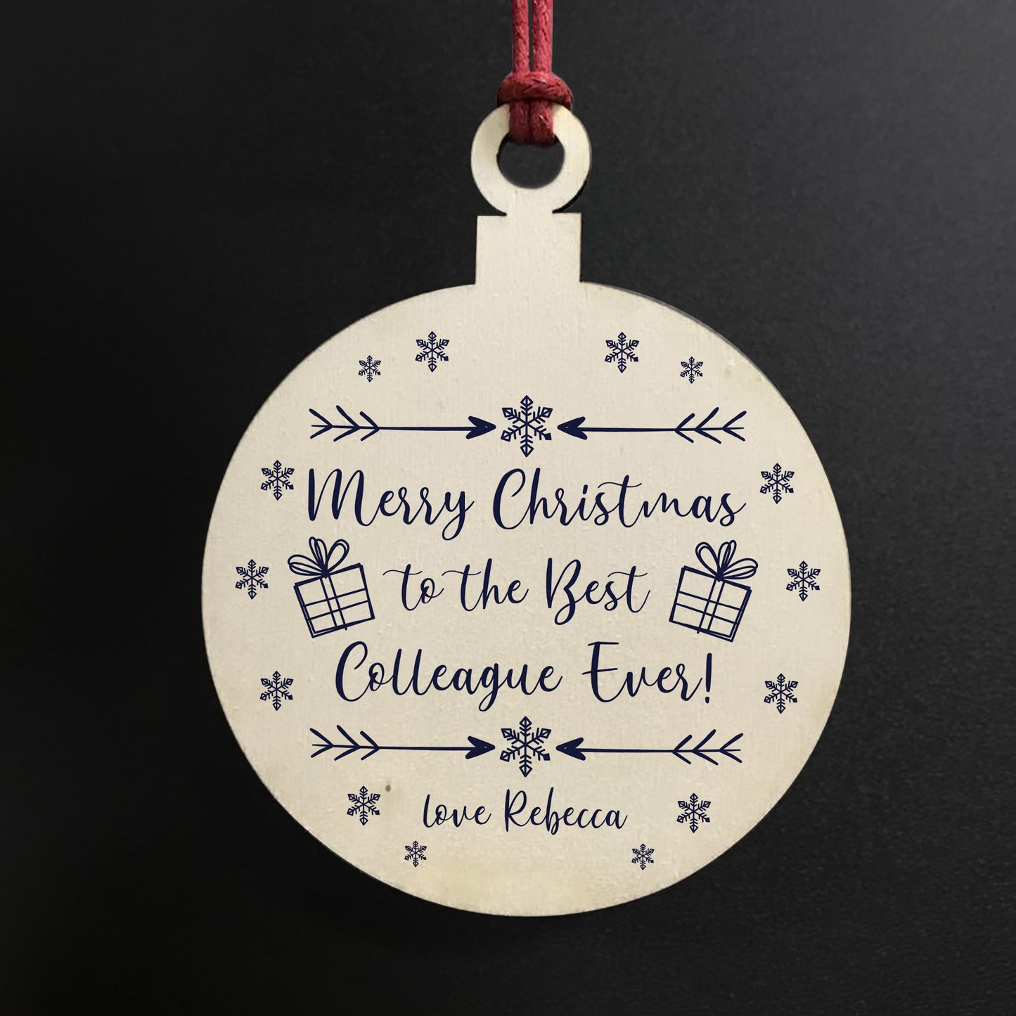 Xmas Gift For Colleague Wood Bauble Tree Decor PERSONALISED