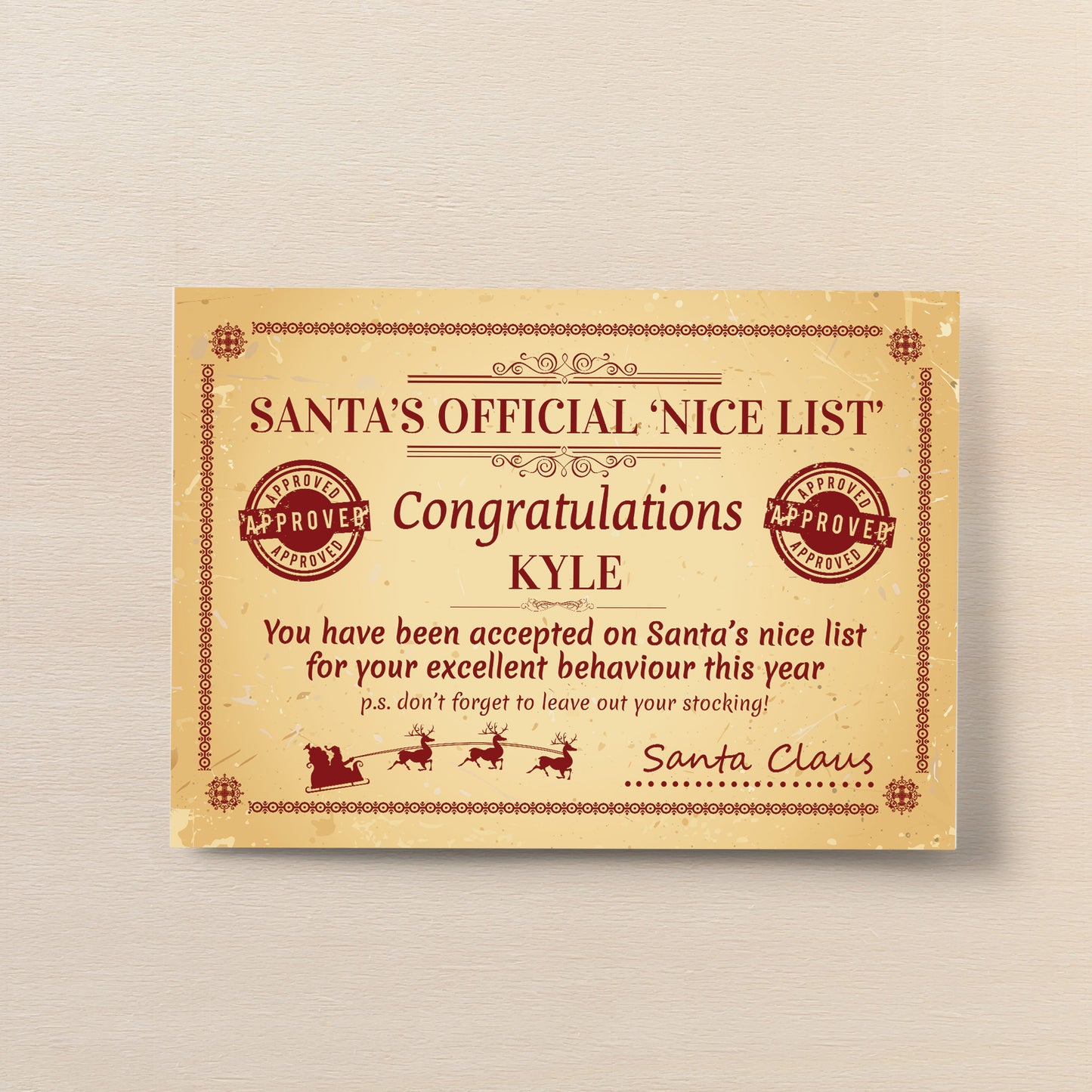 Personalised Official Nice List Ceritificate From Santa Novelty