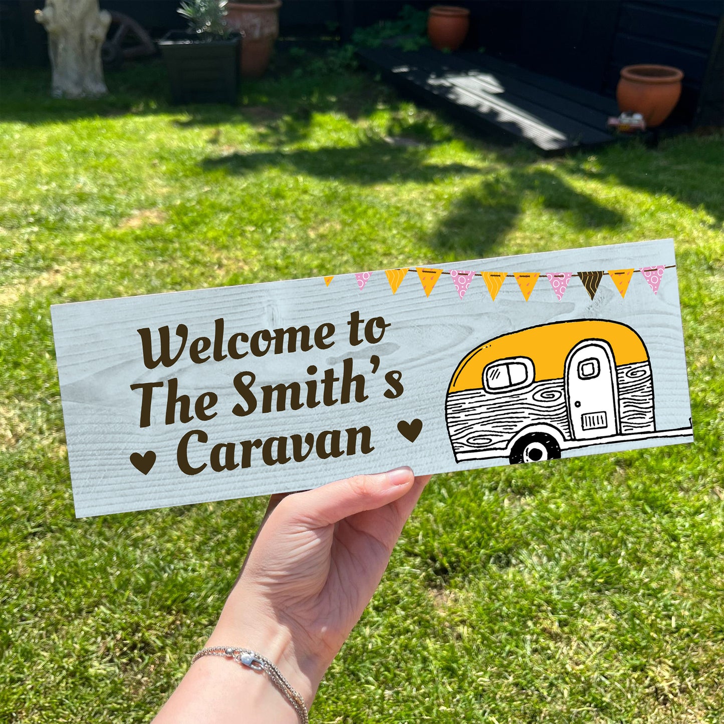 Personalised Caravan Wood Outdoor Sign Welcome Plaques