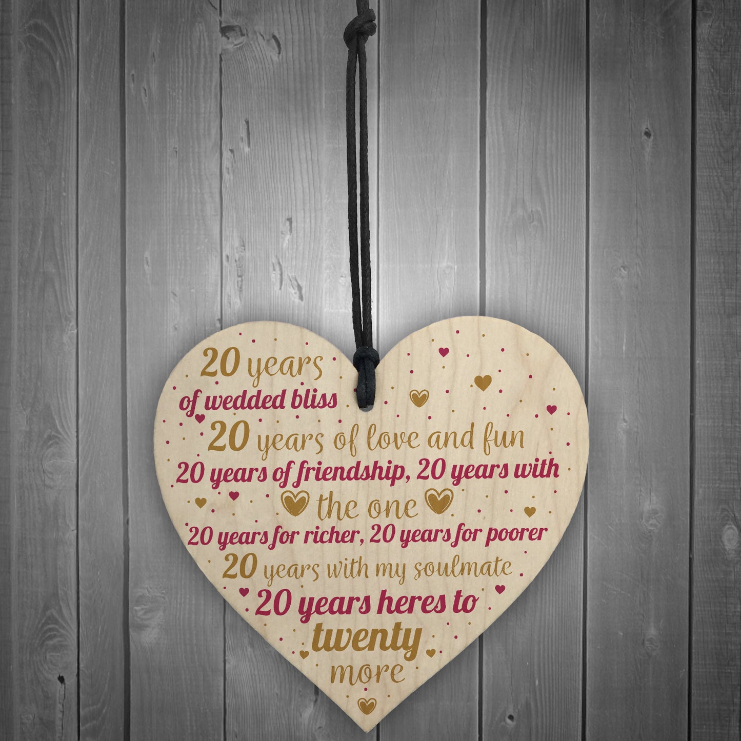 20th Wedding Anniversary 20 Year Gift Wooden Heart First Wedding