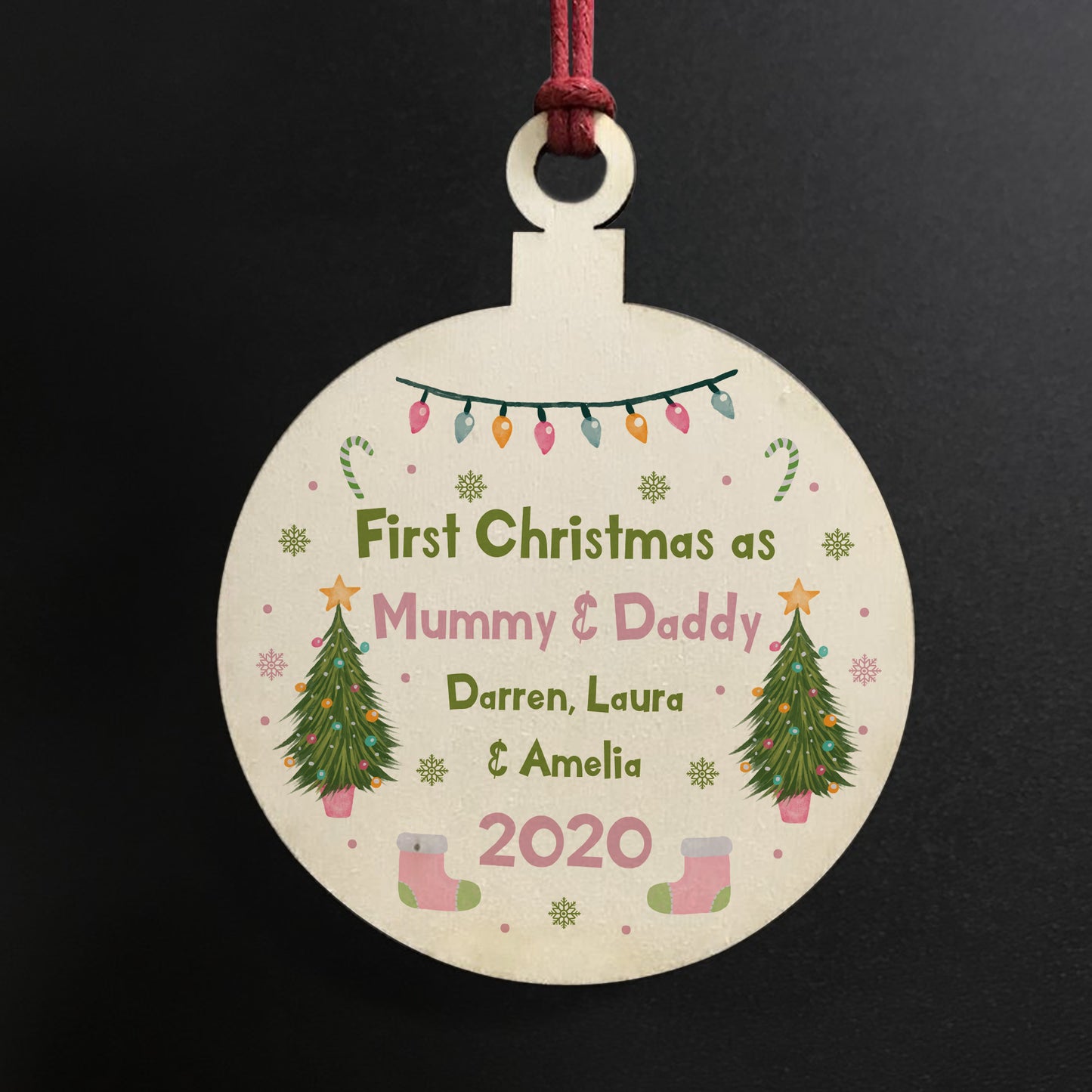 First Christmas Bauble For New Mummy And Daddy Wood Gift