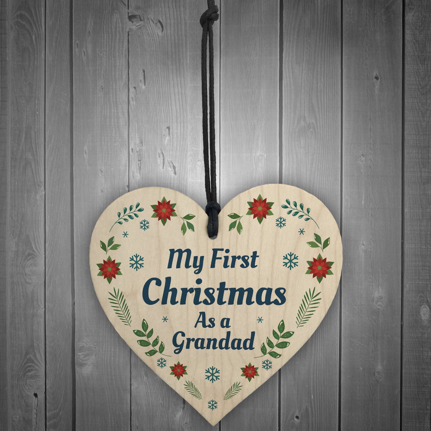 1st Christmas As A Grandad Bauble Wood Heart Tree Decoration