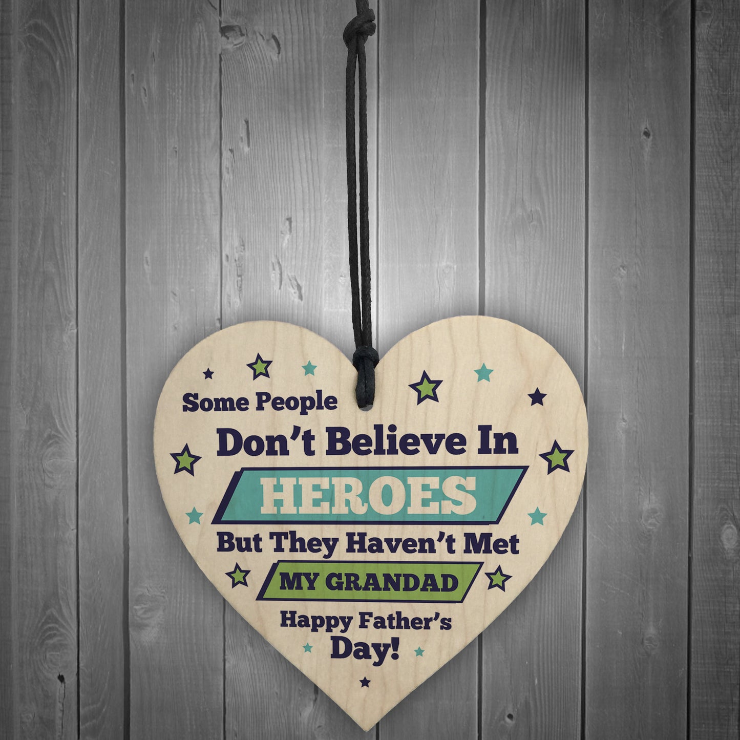 Fathers Day Gifts For Grandad Wood Heart Superhero Gift