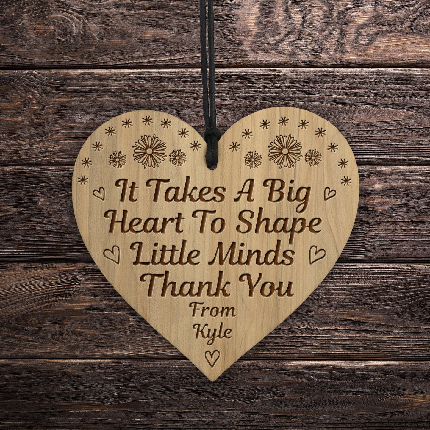 Personalised Teacher Gift Wood Engraved Heart Novelty Thank You