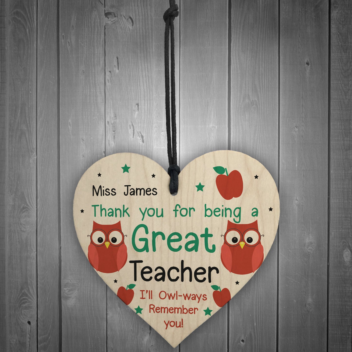 Thank You Teacher Gift Heart Hanging Sign Personalised Friend