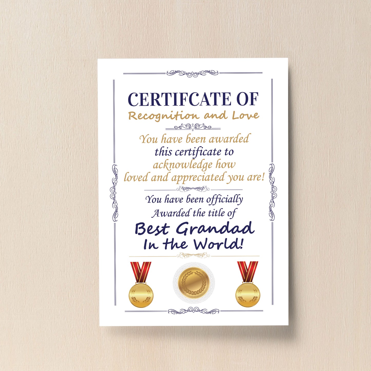 Novelty Certificate Fathers Day Birthday Funny Grandad Gift