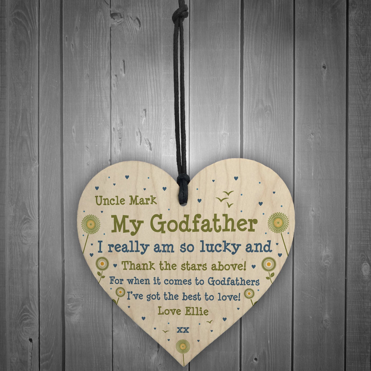 Godfather Personalised Plaque Wooden Heart Godfather Birthday