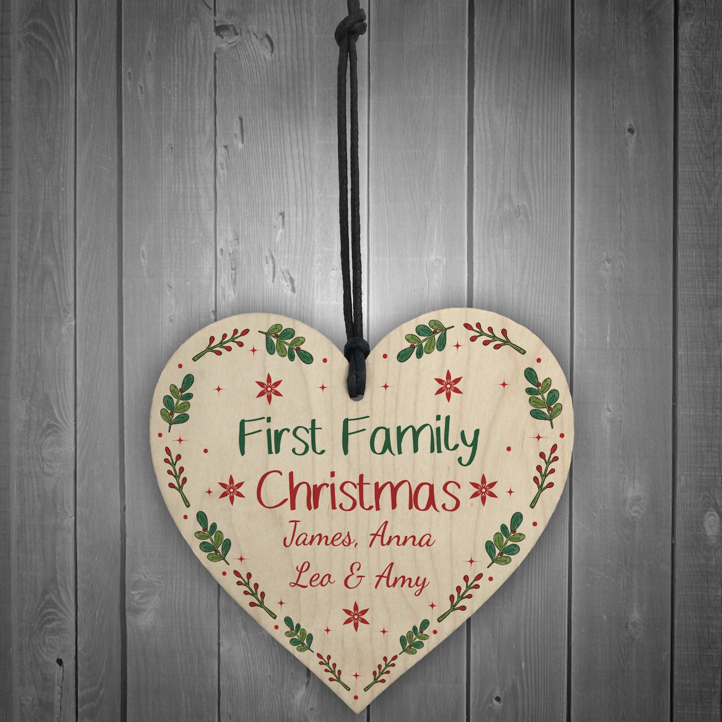 1st Family Christmas Bauble Wooden Heart 1st Christmas Bauble