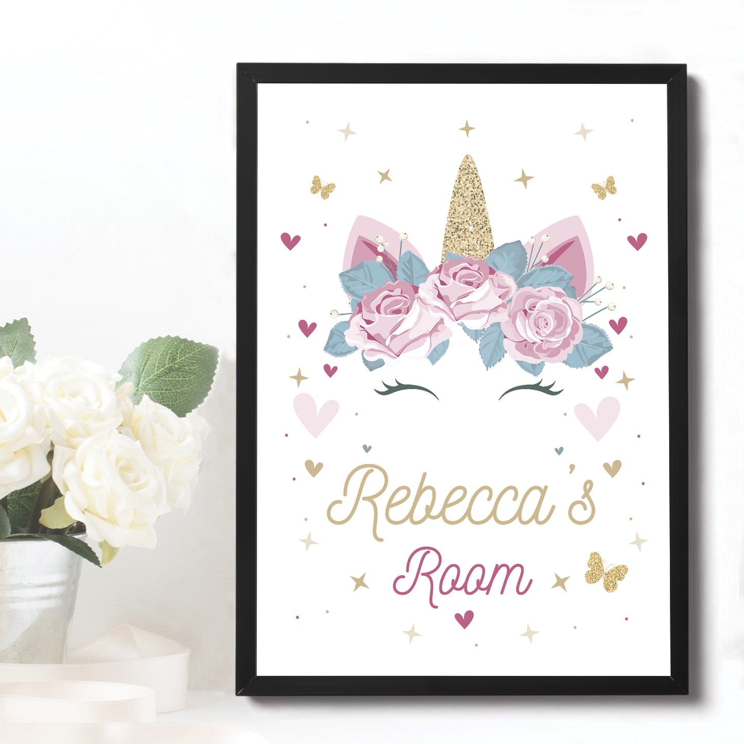 Girl Bedroom Sign Personalised Unicorn Print Nursery Frame Print