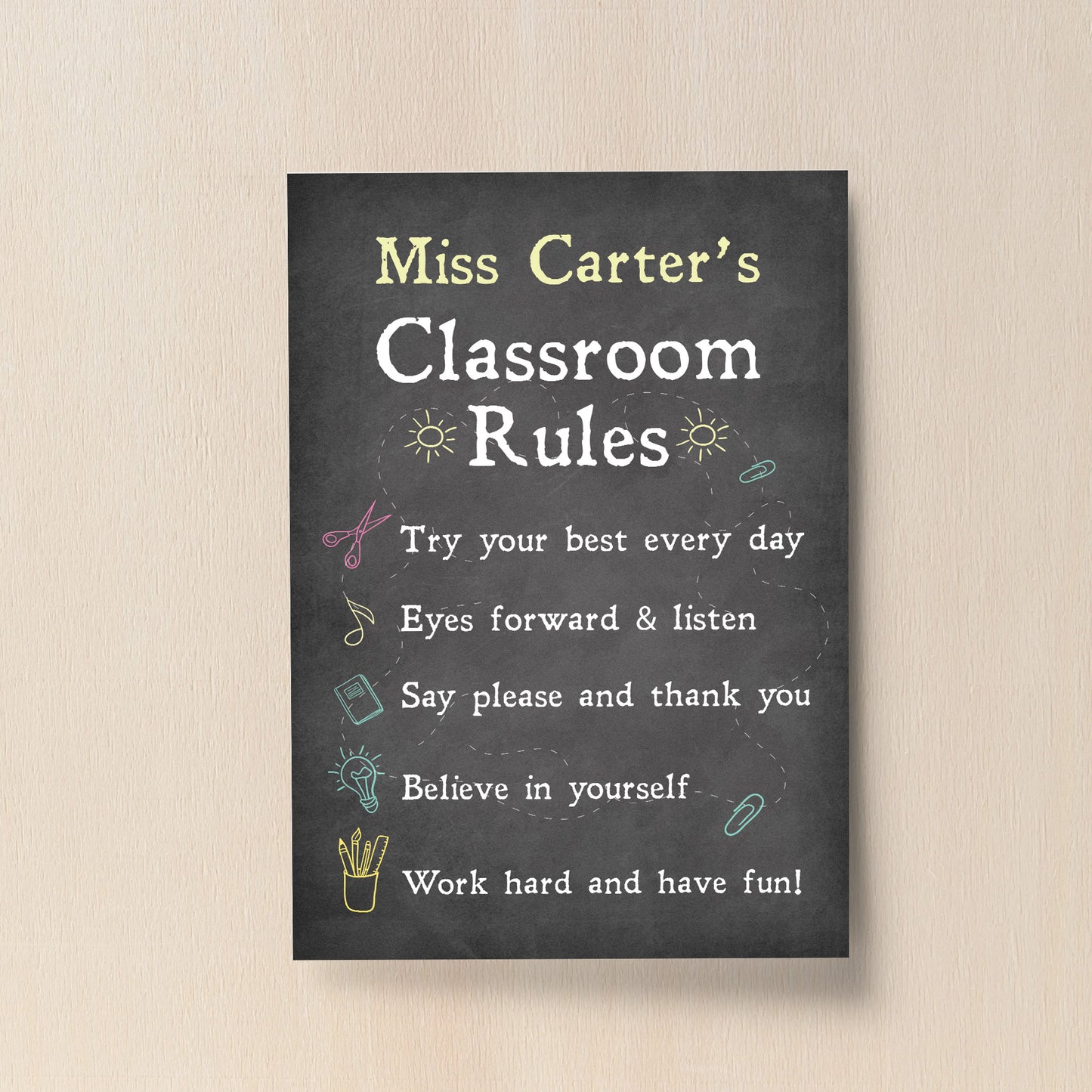 Classroom Rules Sign For Teacher Gift Personalised Wall Sign