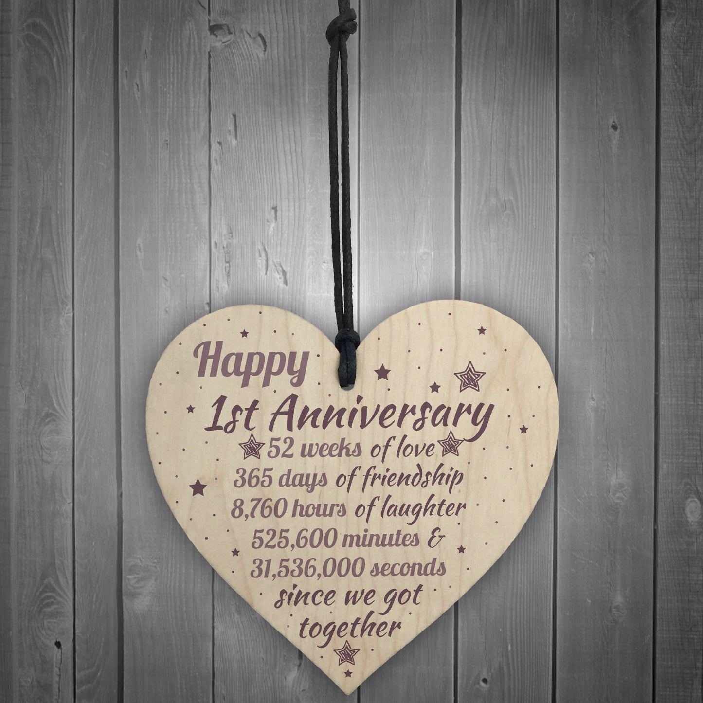 1st Wedding Anniversary Gift Wooden Heart Engagement Keepsake