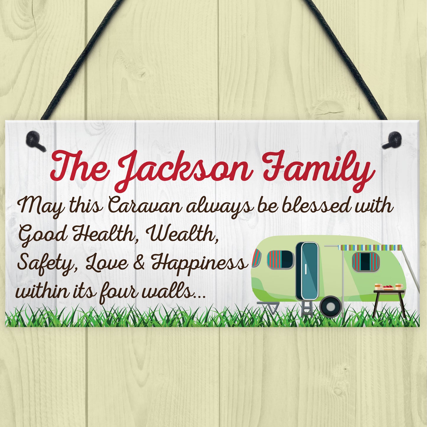 Personalised Family Name Caravan Hanging Plaque