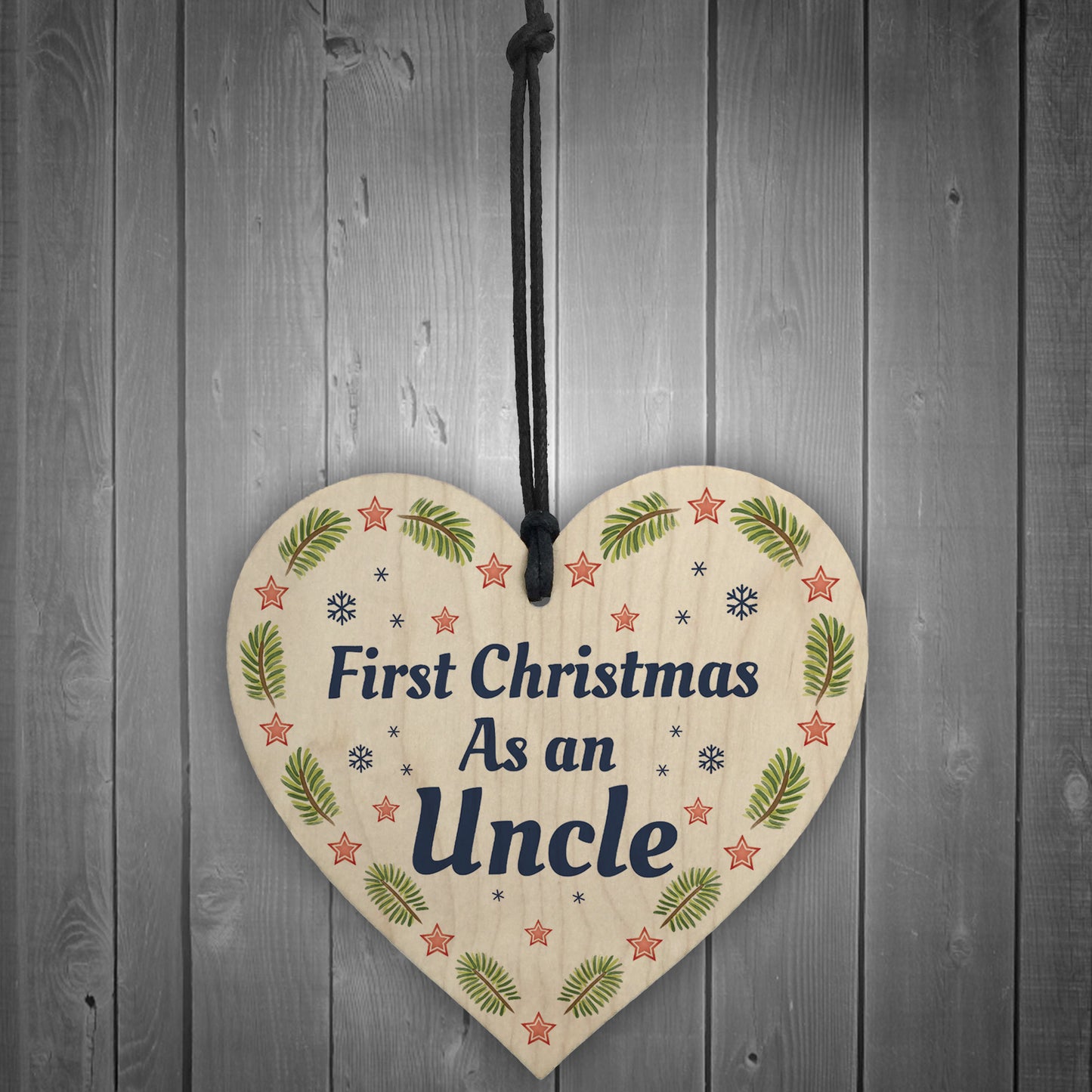 1st Christmas As An Uncle Bauble Wooden Heart Tree Decoration