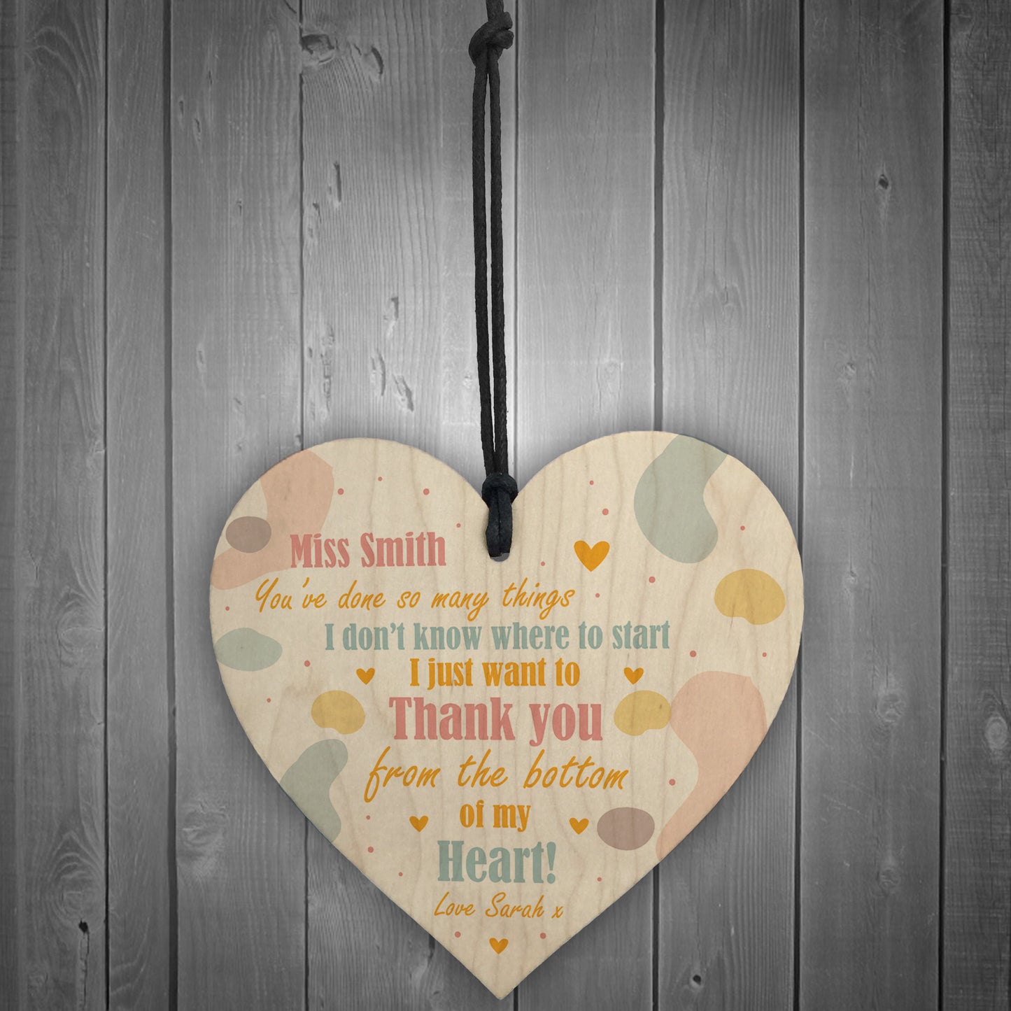 Personalised Thank You Friend Gift Wood Heart Teacher Friendship