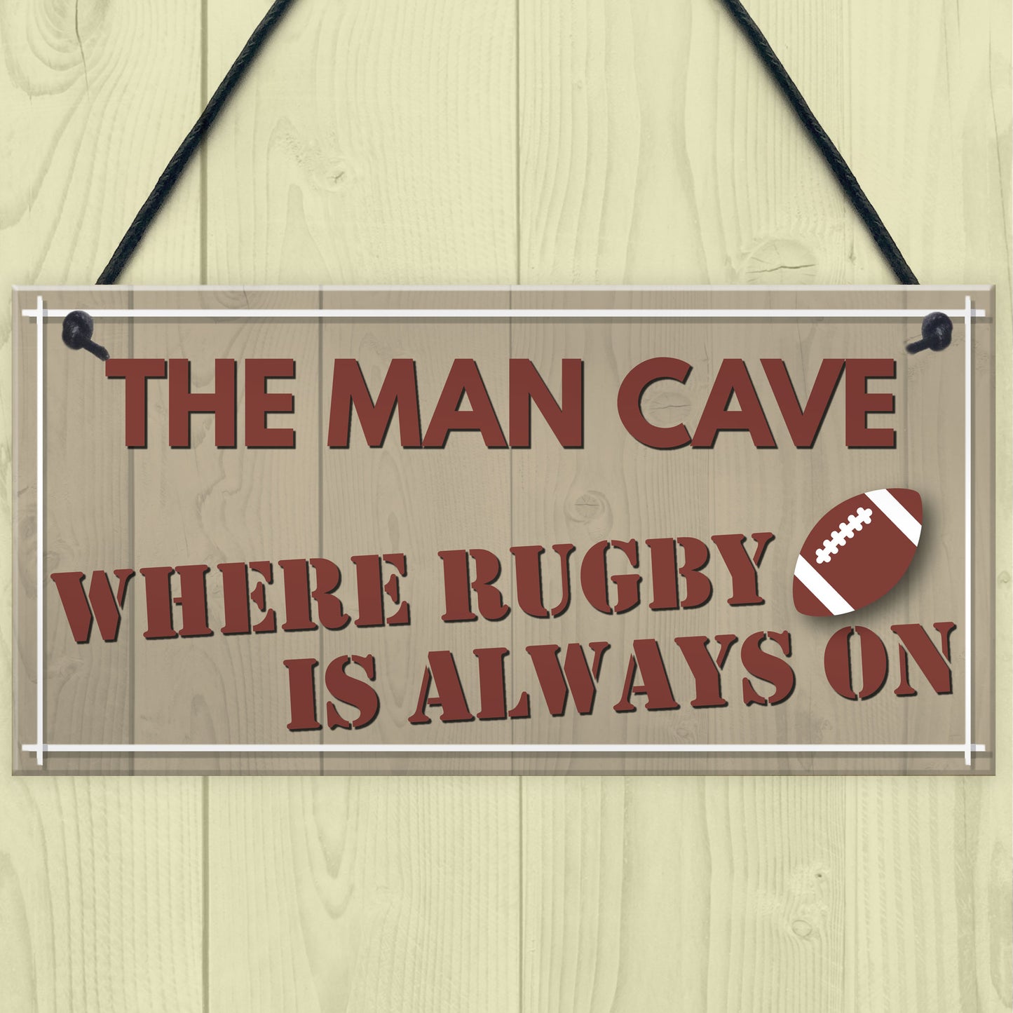 Man Cave Rugby Husband Home Bar Pub Sports Shed Hanging Plaque