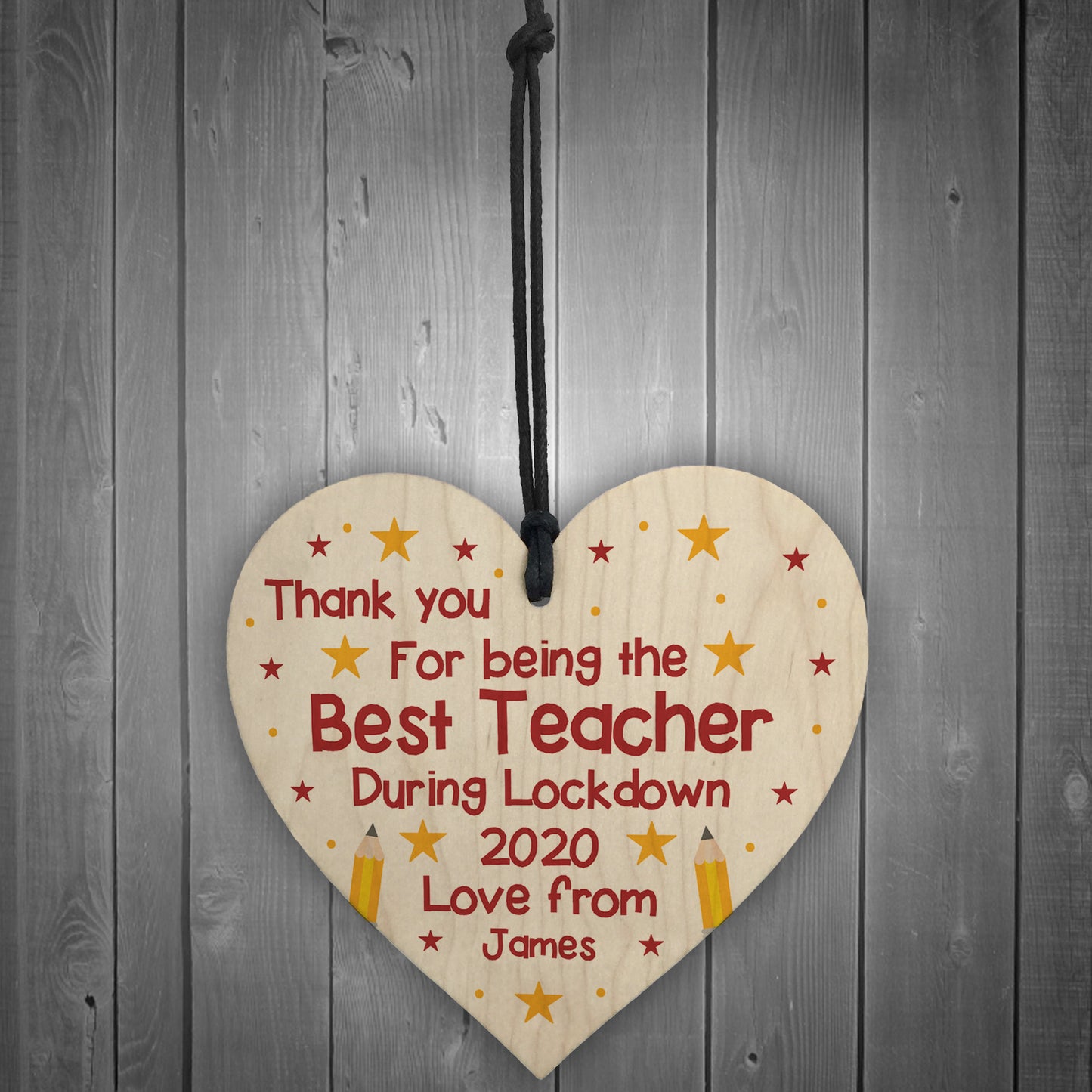 Personalised Teacher Thank You Lockdown Gifts Wood Heart Sign